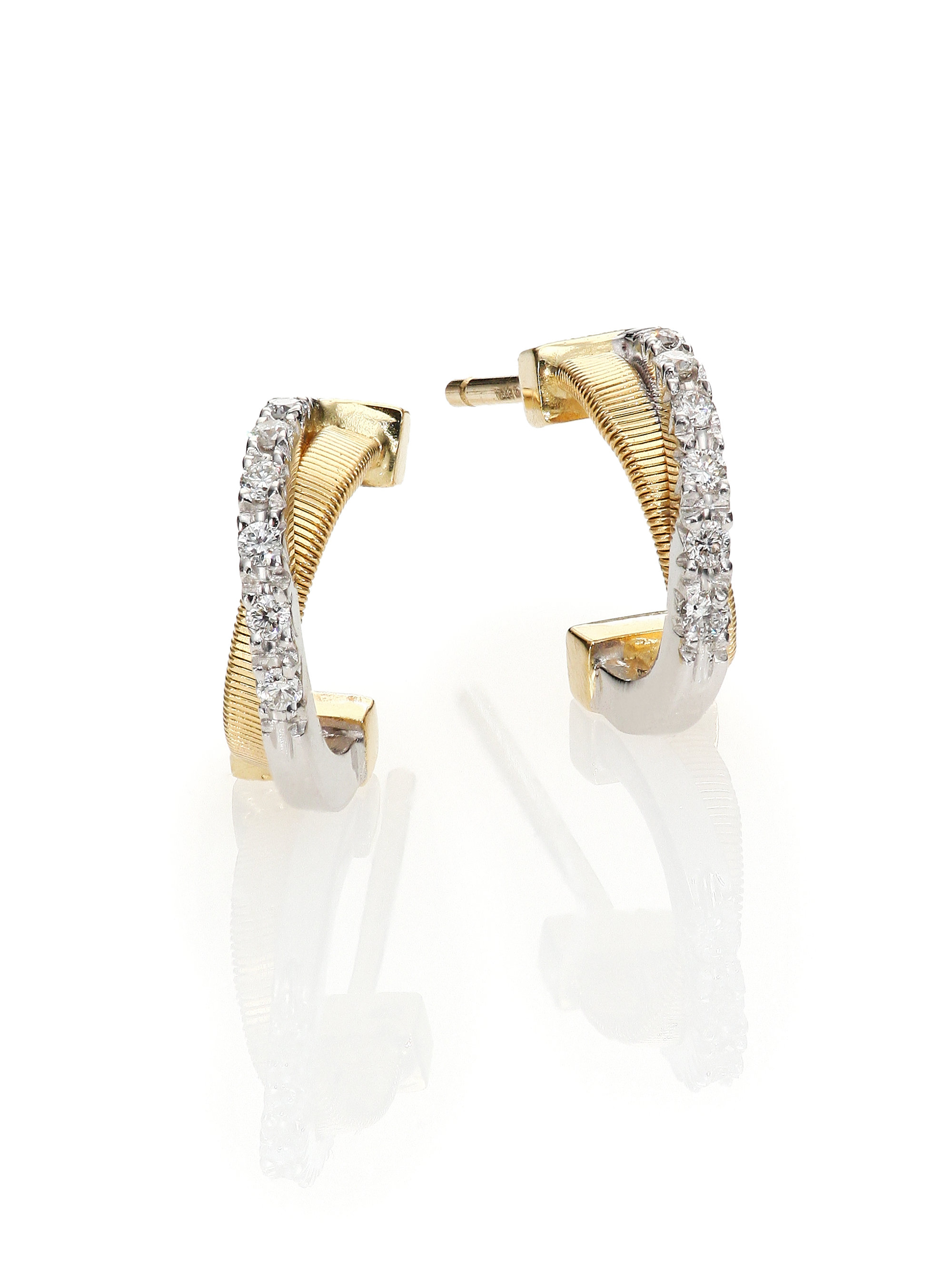 Lyst Marco Bicego Goa Diamond 18k White Yellow Gold Huggie Hoop Gallery