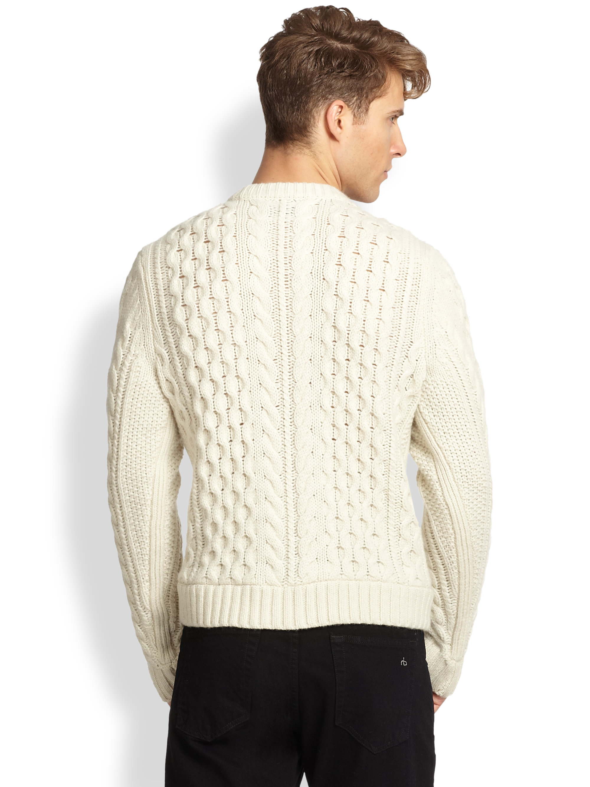 Rag & bone Trevor Cable Knit Wool Sweater in White for Men | Lyst