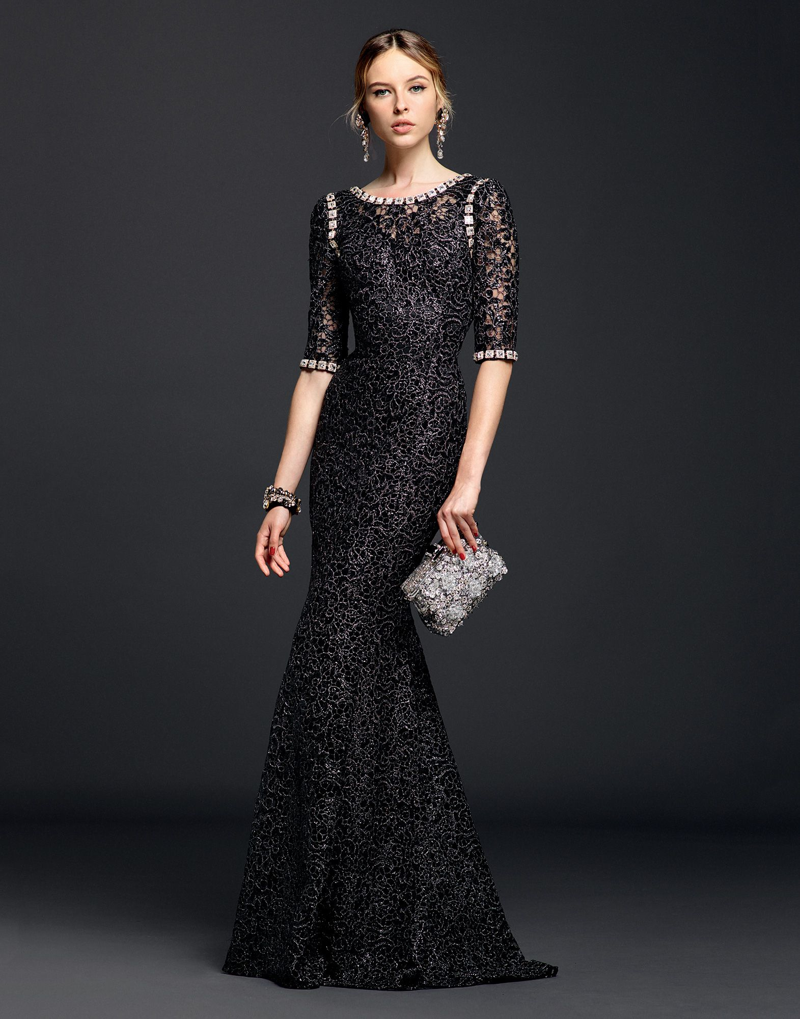Lyst Dolce Gabbana Lurex Lace Dress With Crystals In Black Gallery