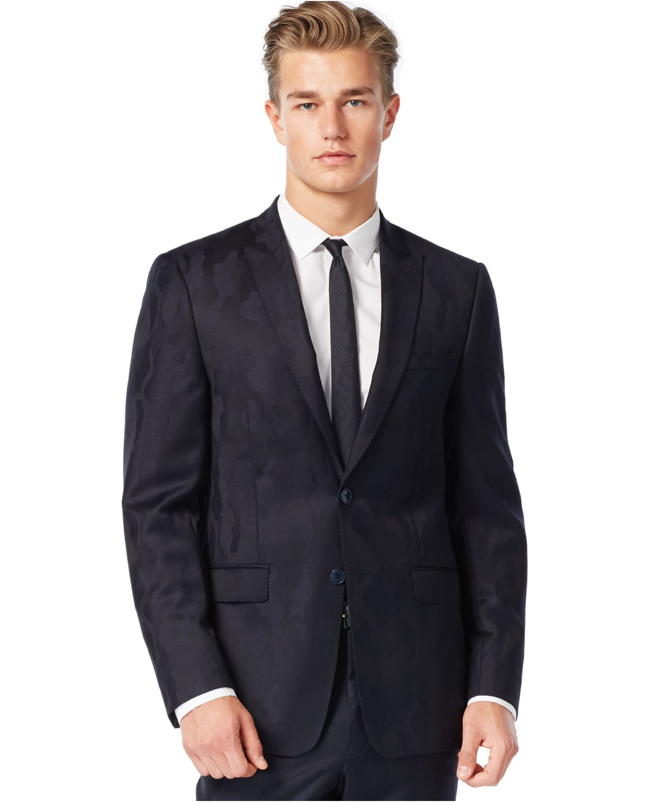 Lyst - Calvin Klein Navy Tonal Camo Slim-fit Suit in Blue for Men