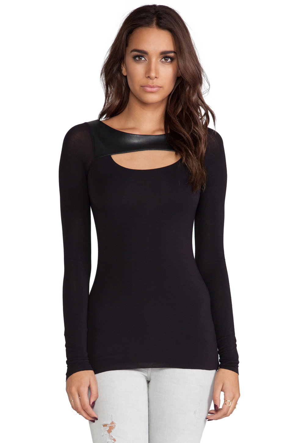 Lyst - Bailey 44 Touch Screen Leather Detail Cutout Top in Black in Black