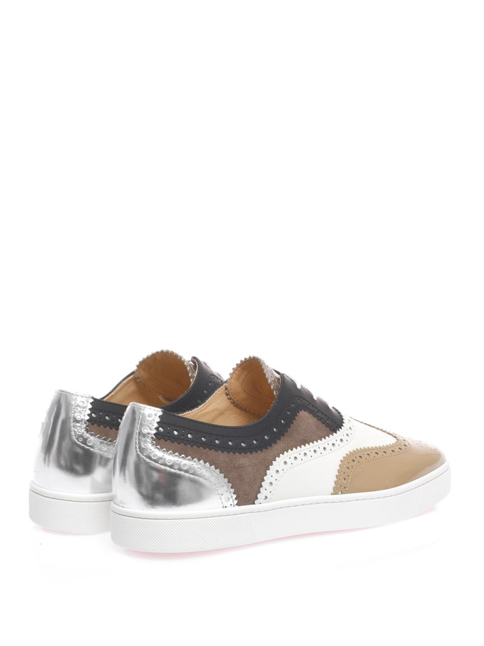 Christian louboutin Golfito Leather Brogue Trainers in Beige for ...