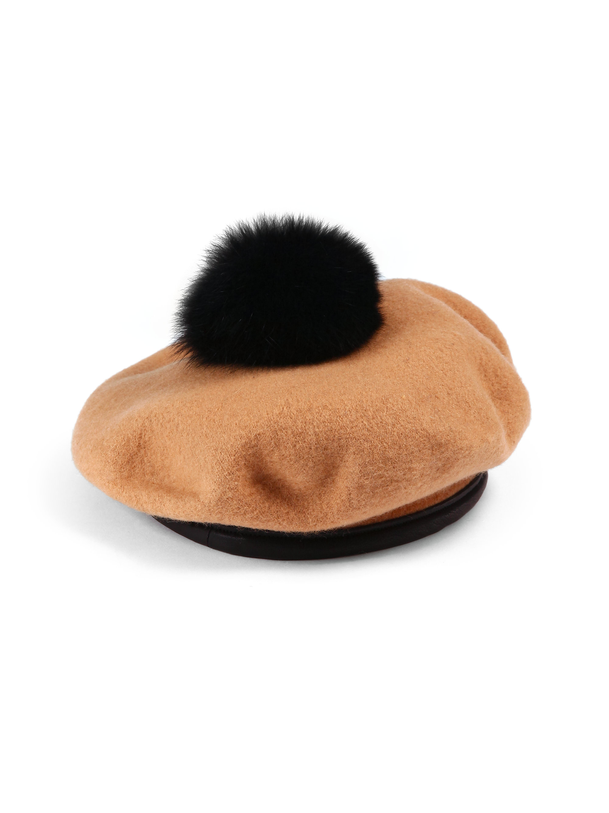 luxe pom pom hat Lyst  Fur Brown Beret Eugenia Pom kim Pom in Hadley & Wool Fox