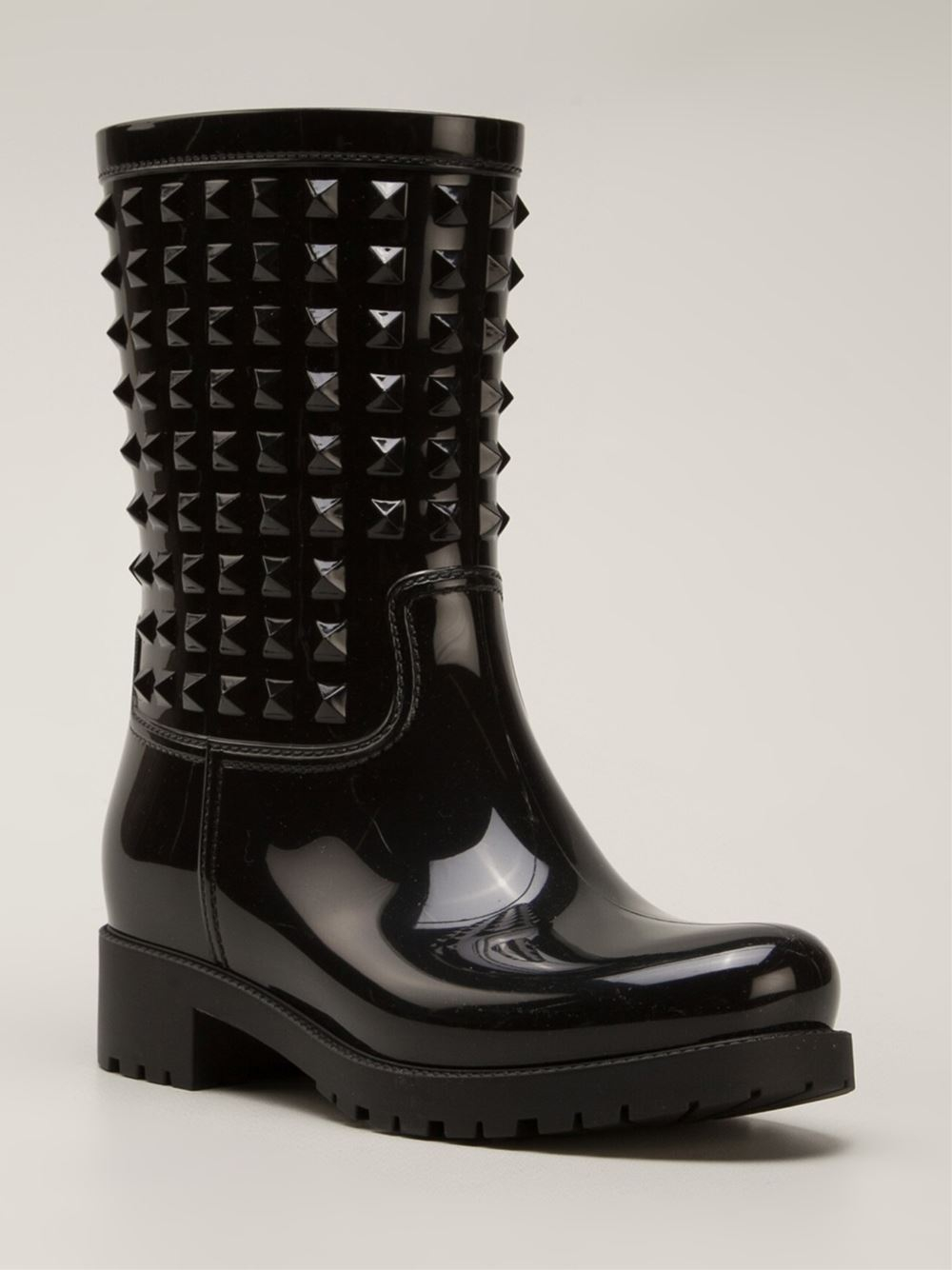 Valentino 'Rockstud' Rain Boots in Black | Lyst
