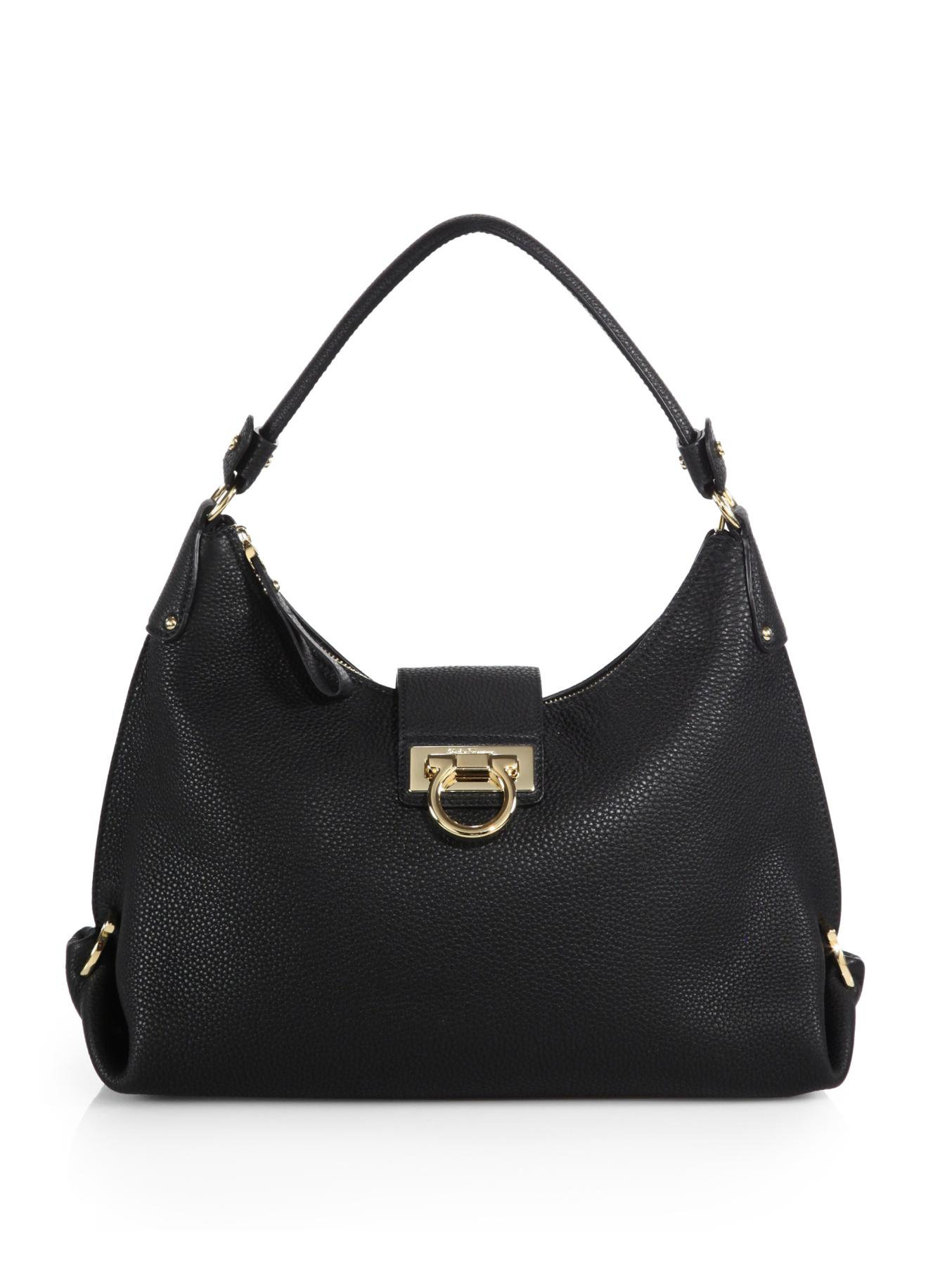 Ferragamo Fanisa Small Leather Hobo Bag in Black | Lyst