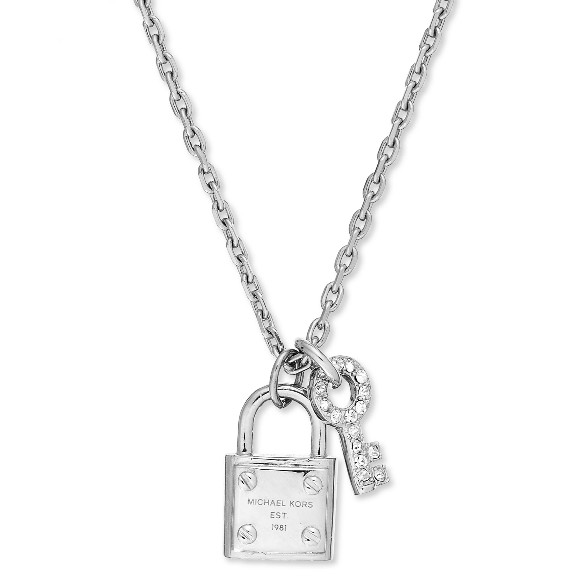Lyst - Michael Kors Silvertone Padlock and Key Charm Necklace in Metallic