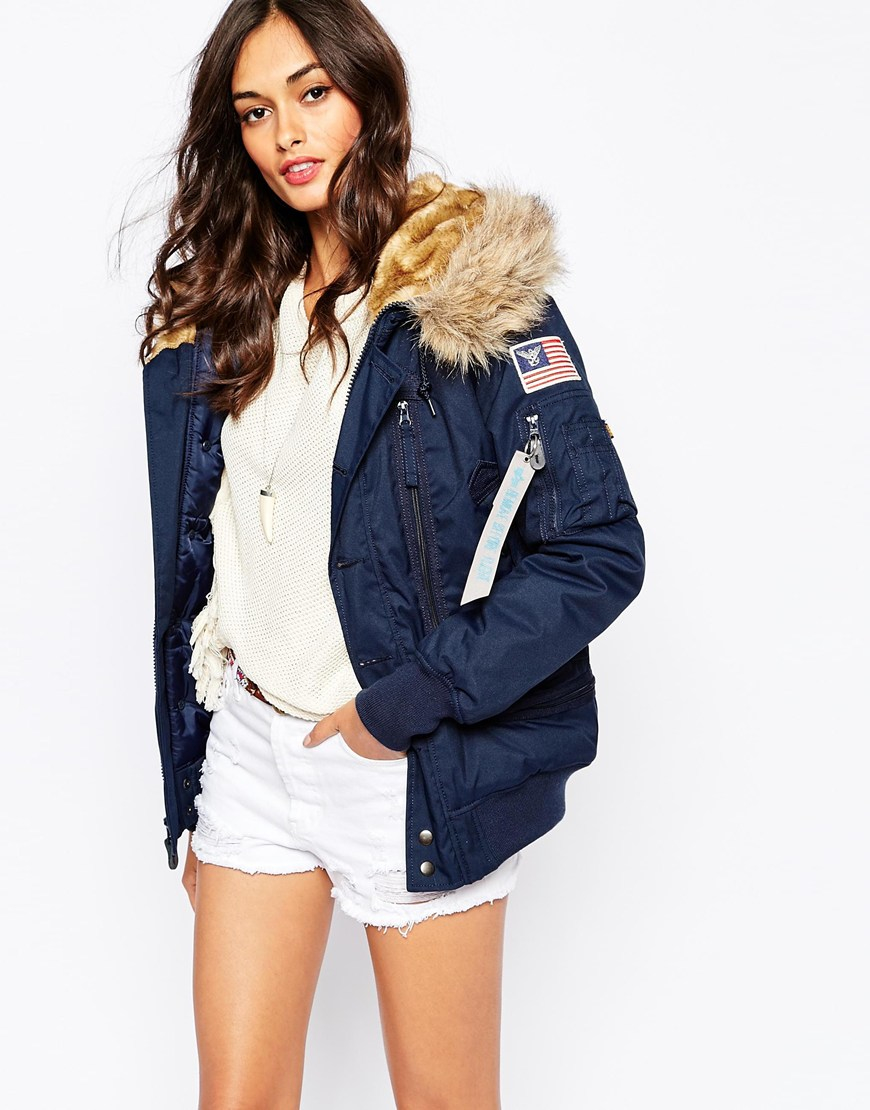 Alpha industries Polar Hooded Bomber Jacket With Faux Fur Hood in