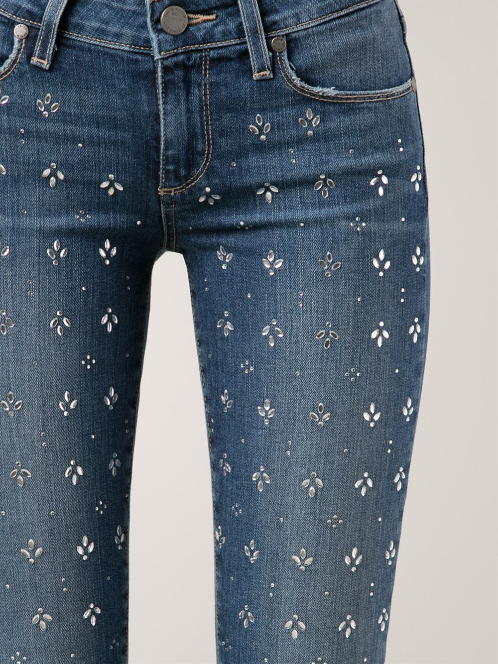 Lyst - Paige Embellished Skinny Jeans in Blue