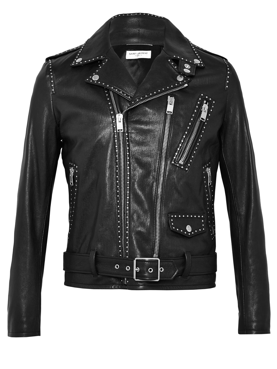 Saint laurent Mens Studded Leather Biker Jacket in Black for Men | Lyst