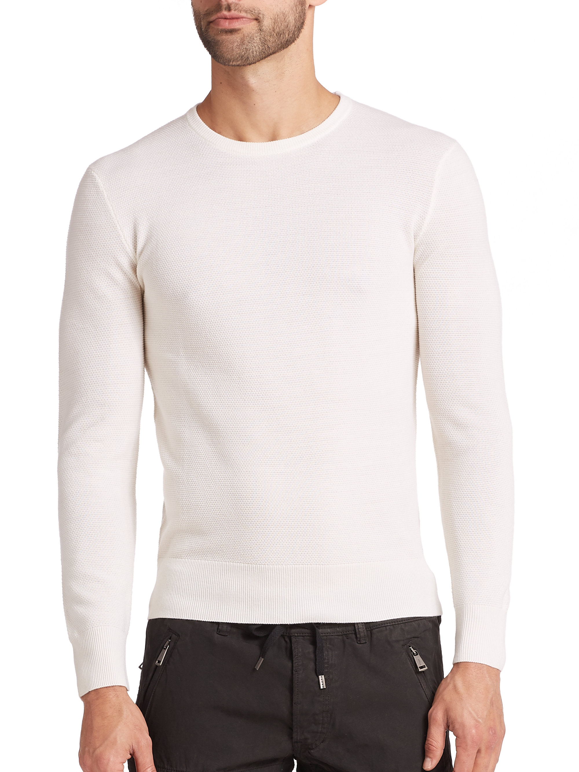 Lyst - Ralph Lauren Textured Crewneck Sweater in White for Men
