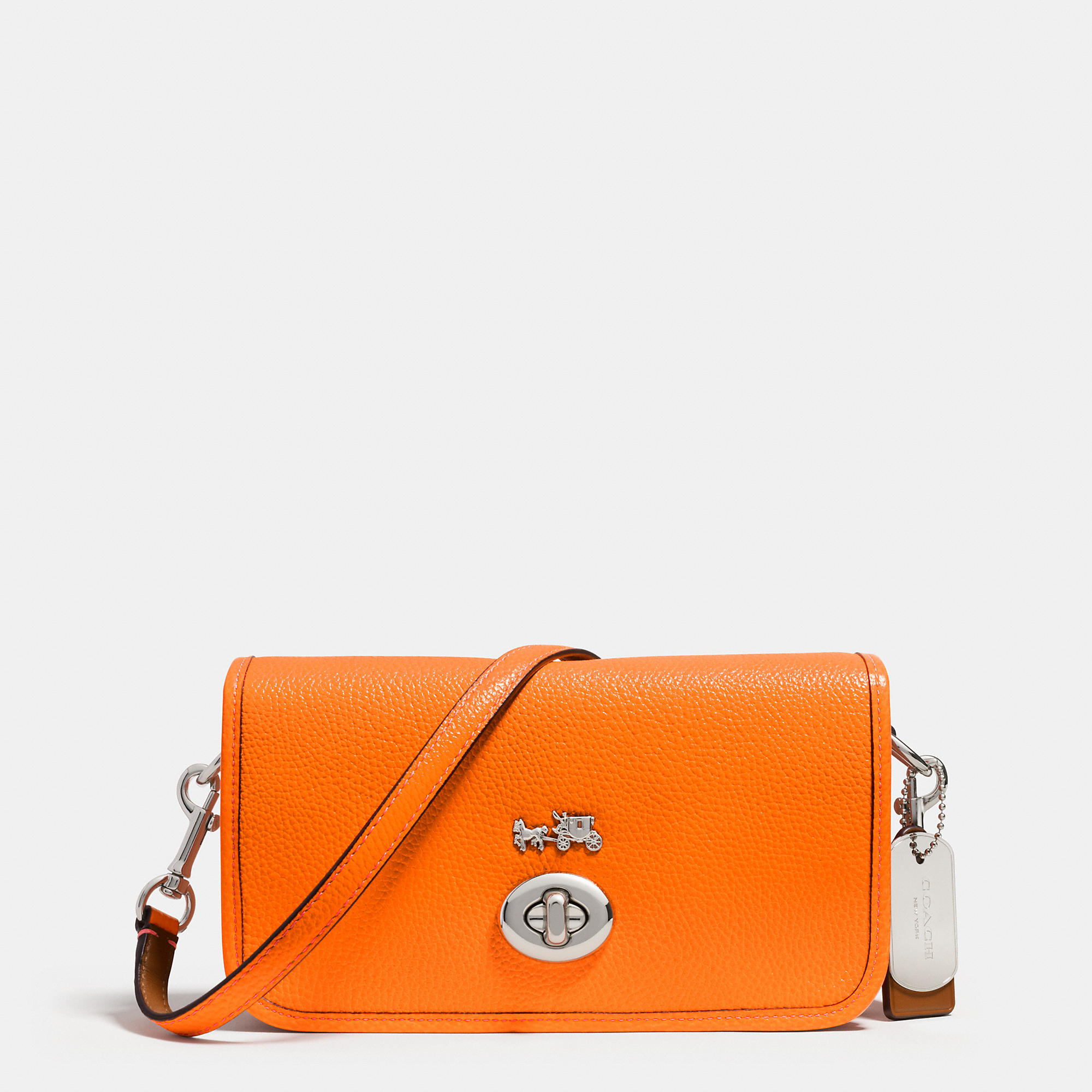 Coach C.O.A.C.H. Penny Crossbody In Polished Pebble Leather in Orange