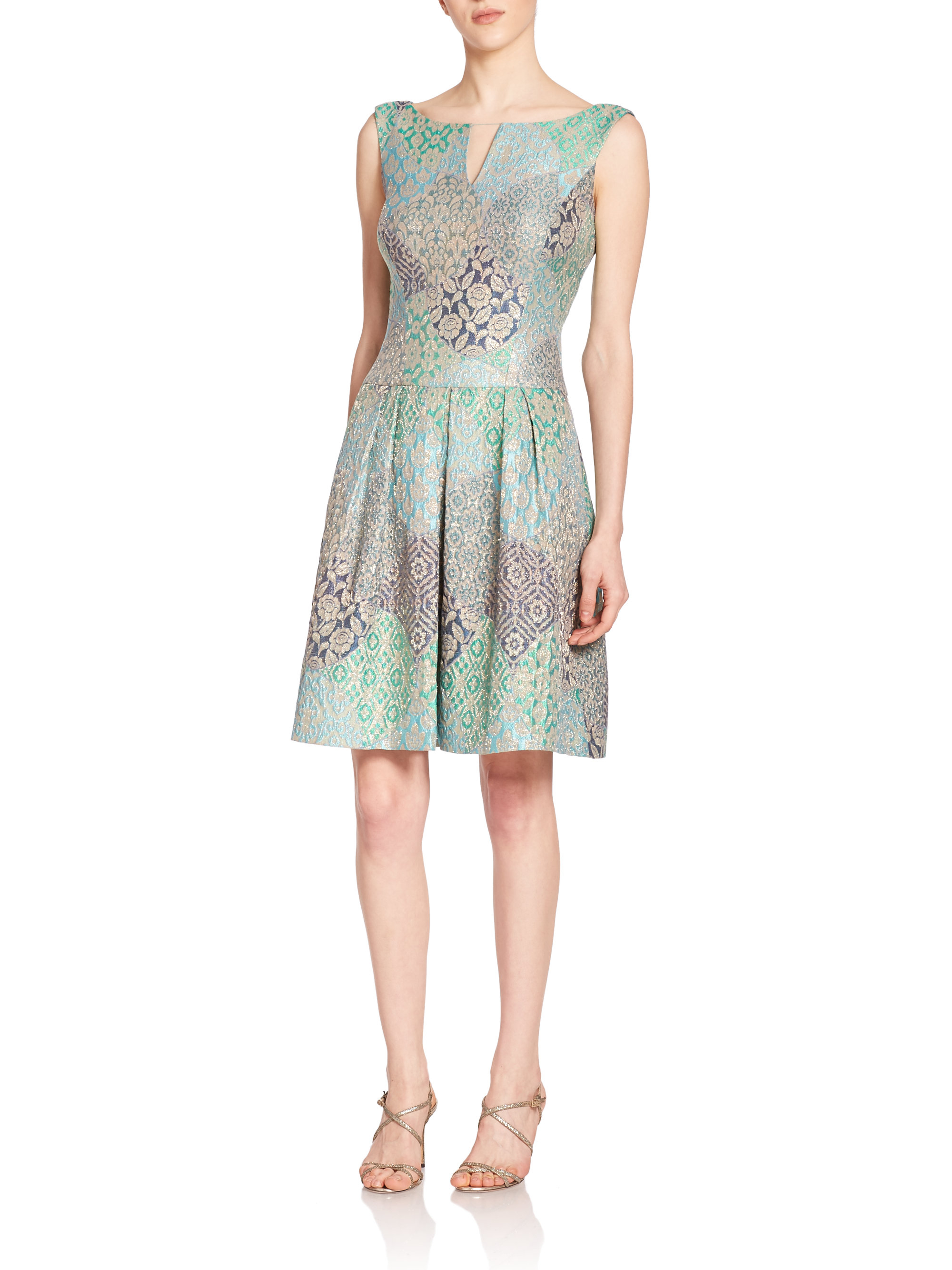 Lyst - Kay Unger Metallic Jacquard Fit-&-flare Dress