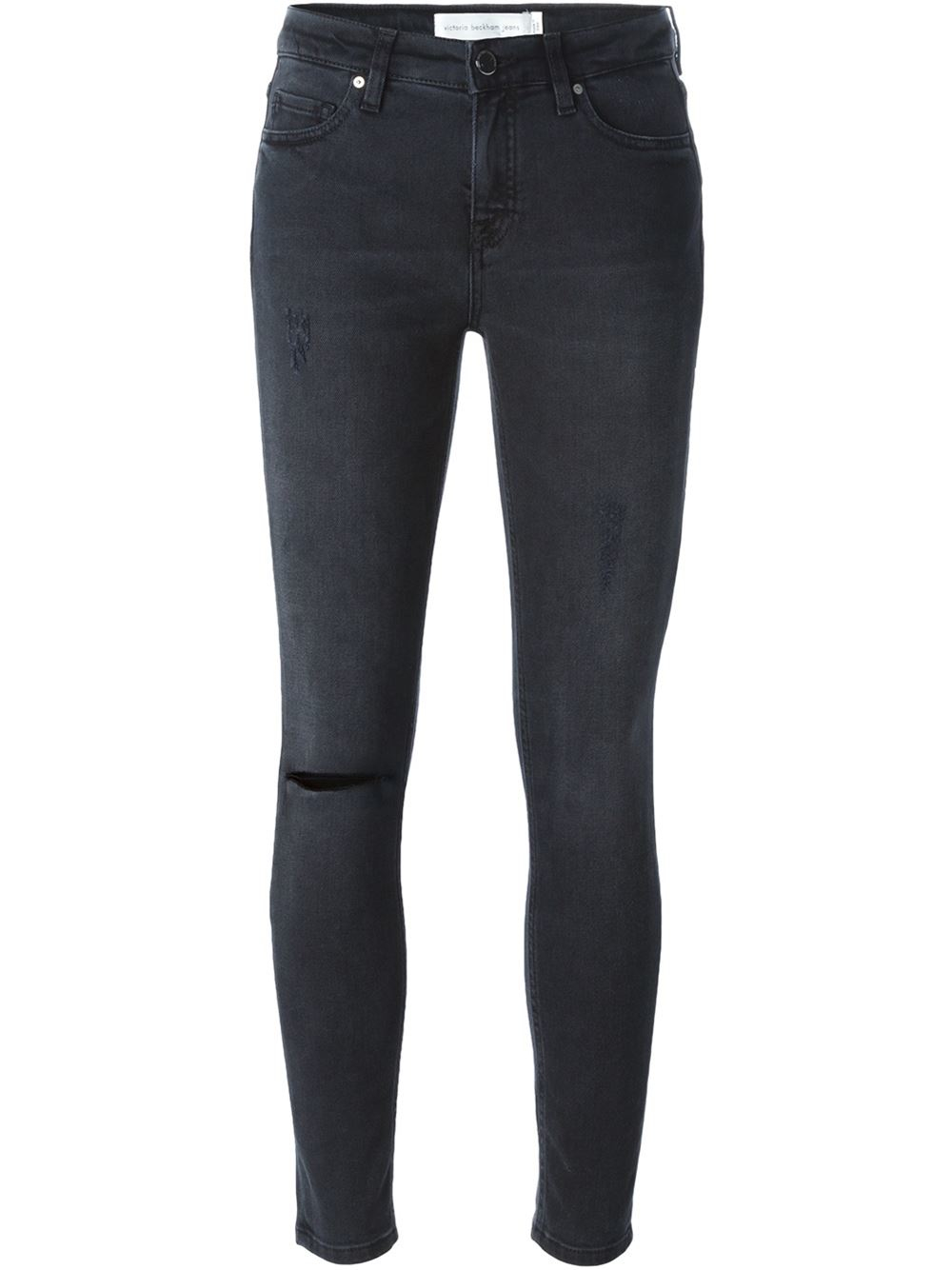 Victoria beckham Distressed Skinny Jeans in Black | Lyst