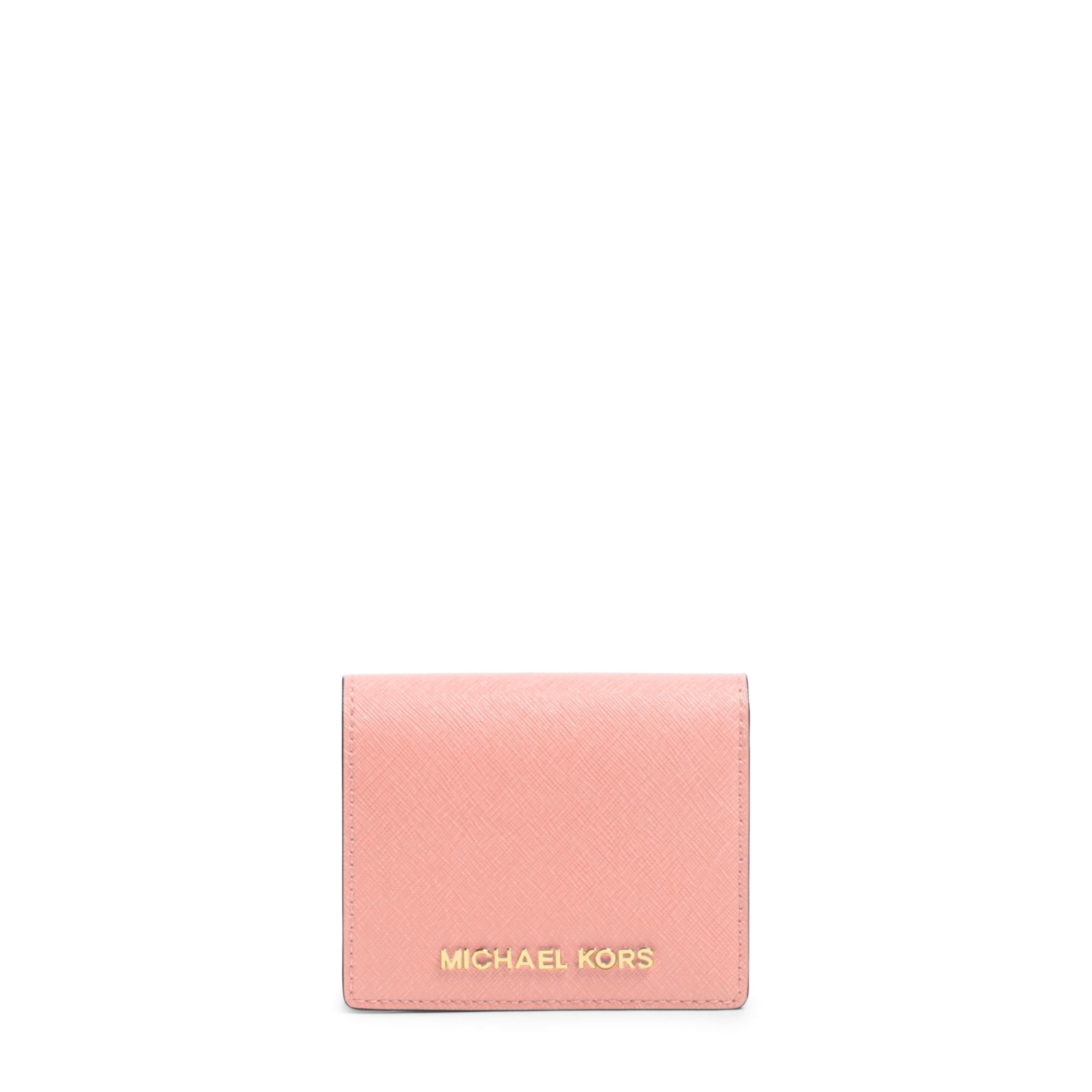 Michael kors Jet Set Travel Saffiano Leather Card Holder in Pink ...