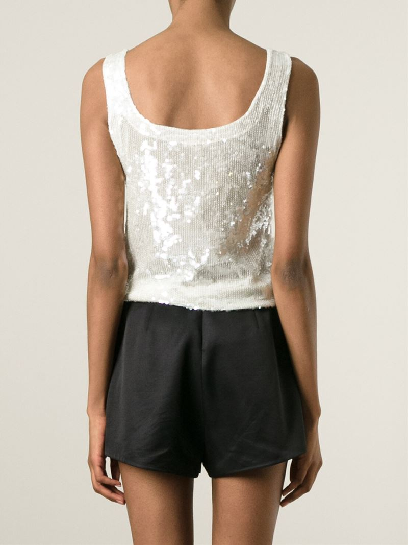 P.A.R.O.S.H. Sequin Embellished Tank Top in White Lyst
