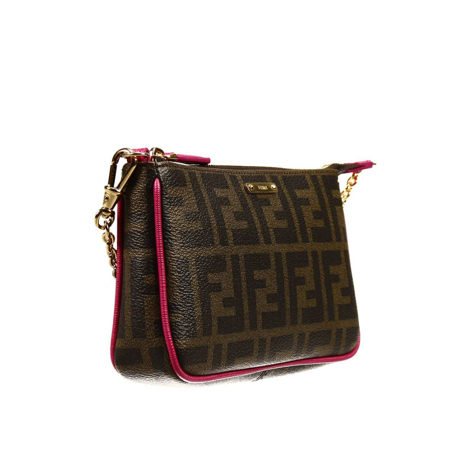 Fendi Clutch Bag Mini Zucca Pu Crossbody With Contrast in Brown (fuxia) | Lyst