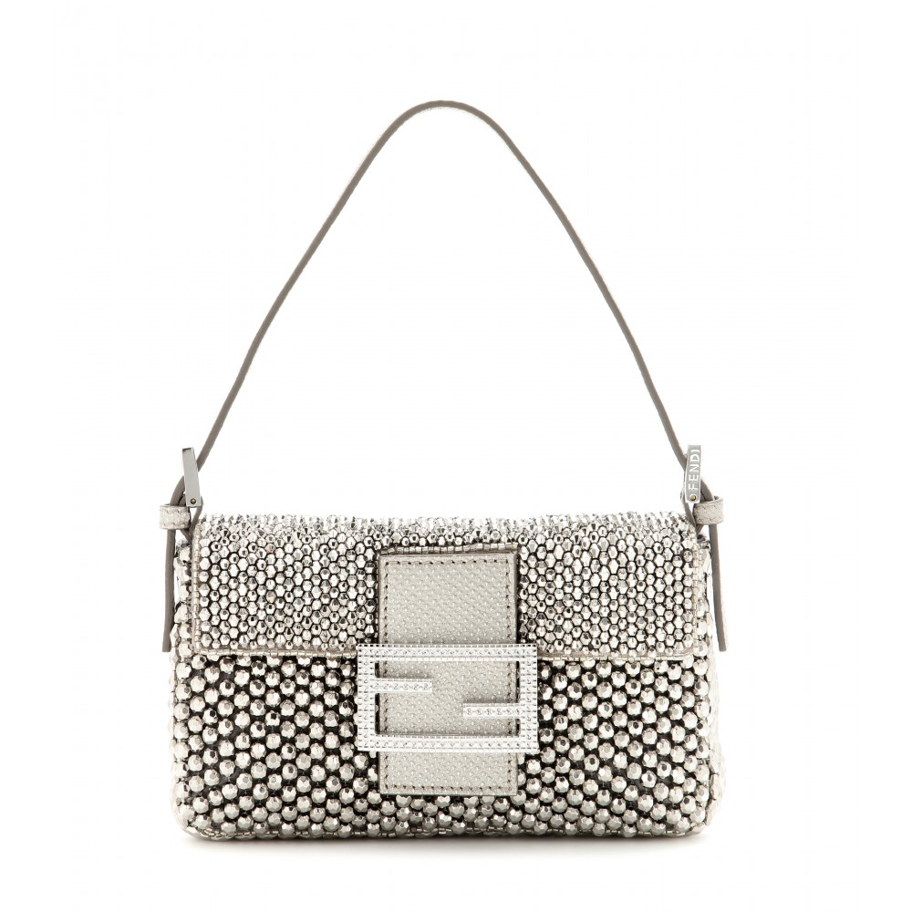 Fendi Mini Baguette Embroidered Shoulder Bag in Metallic | Lyst