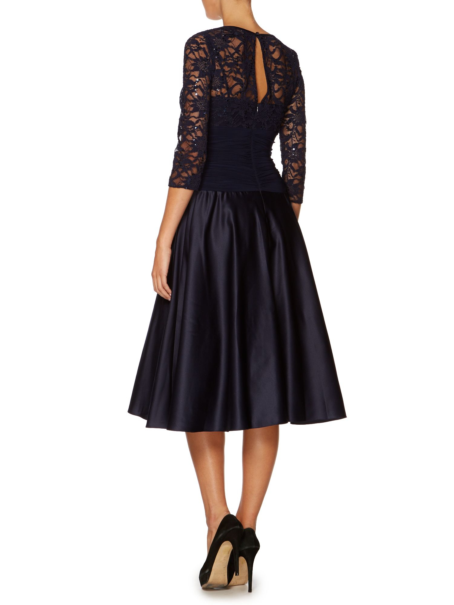 Eliza J Sweetheart Flared Dress With Lace Sleeves - House of Fraser