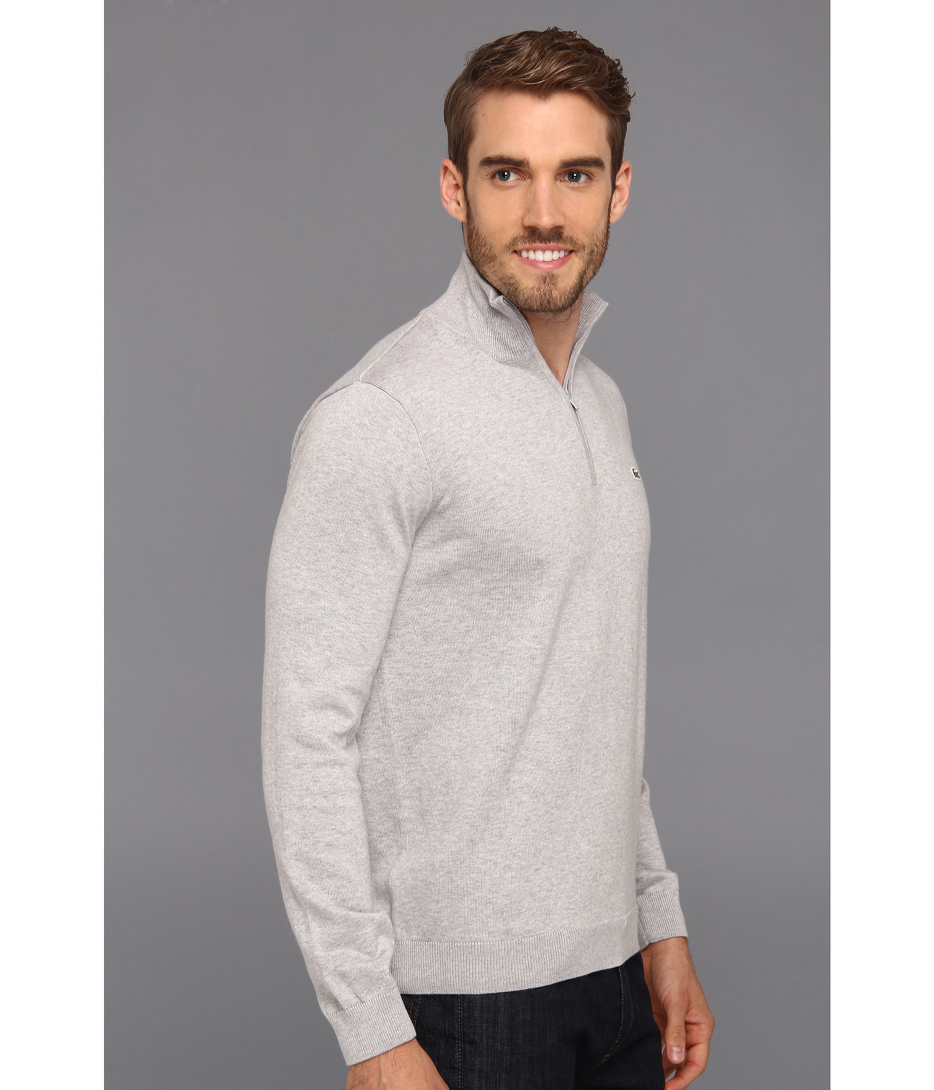 Lacoste Half Zip Cotton Jersey Sweater in Gray for Men | Lyst
