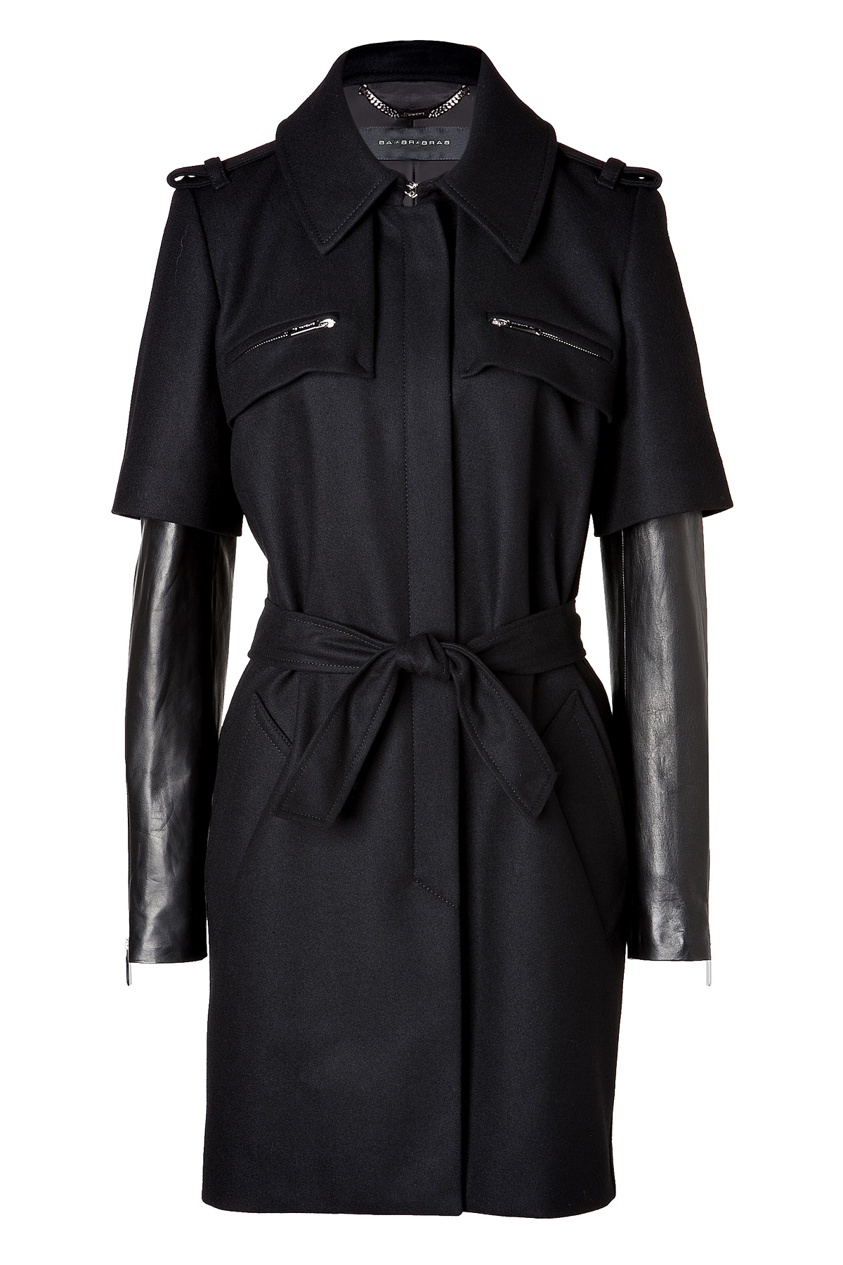 Lyst - Barbara Bui Leather Sleeve Coat in Black in Black