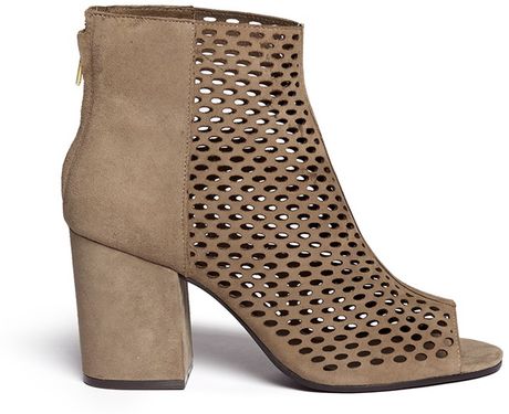 Ash 'fancy Bis' Perforated Suede Peep Toe Ankle Boots in Beige (Neutral ...