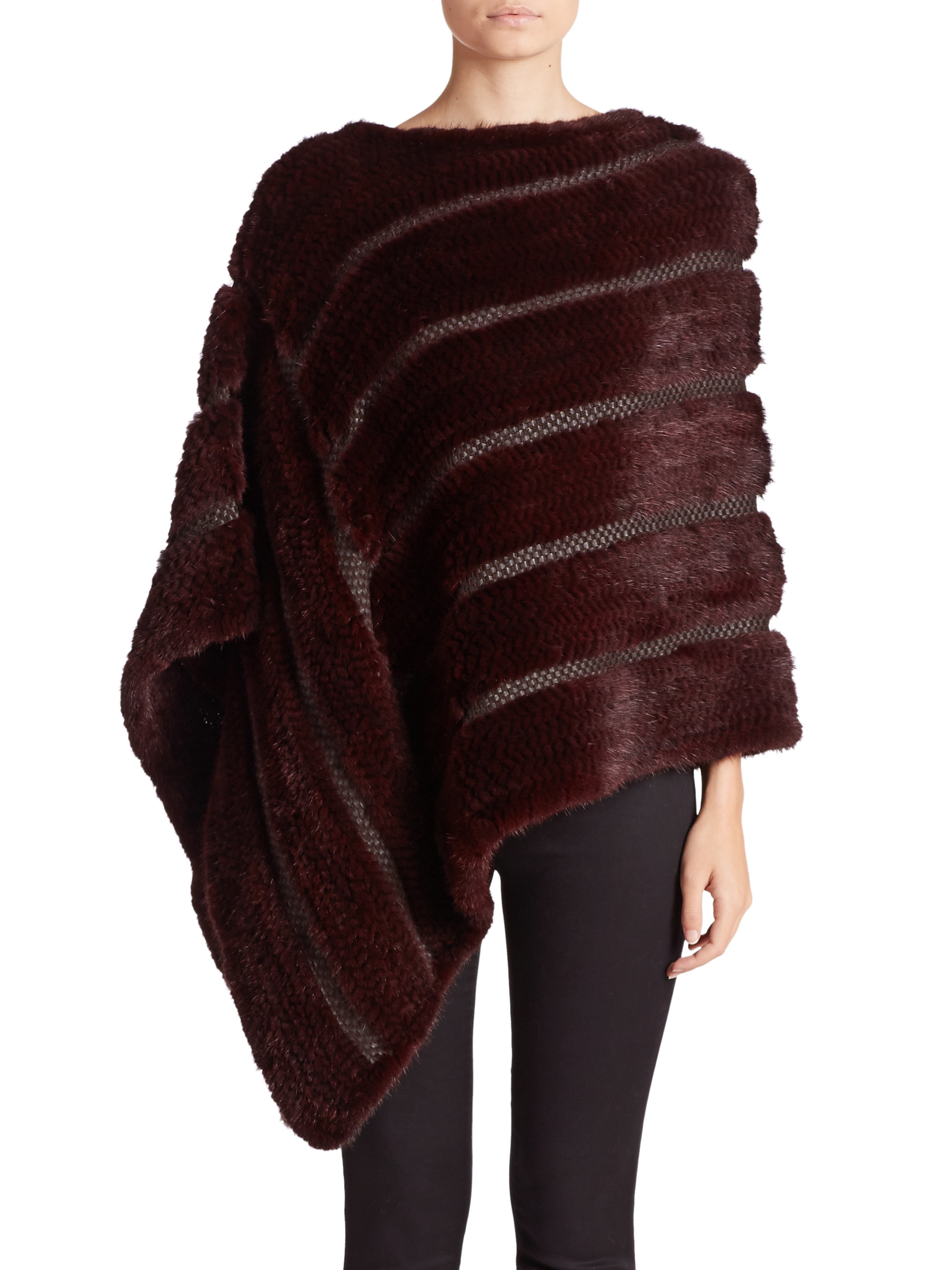 Lyst - Trilogy Mink Fur & Leather Poncho in Purple