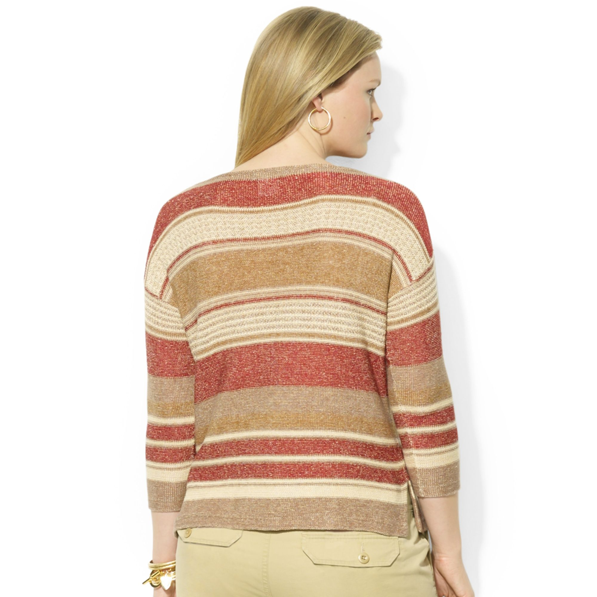 Lyst Lauren by ralph lauren Plus Size Boatneck Striped Sweater in Brown