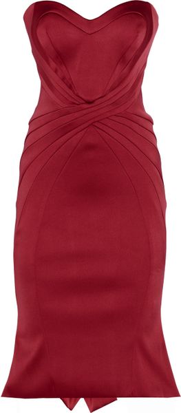 Zac Posen Stretchsatin Dress in Red (Plum) | Lyst
