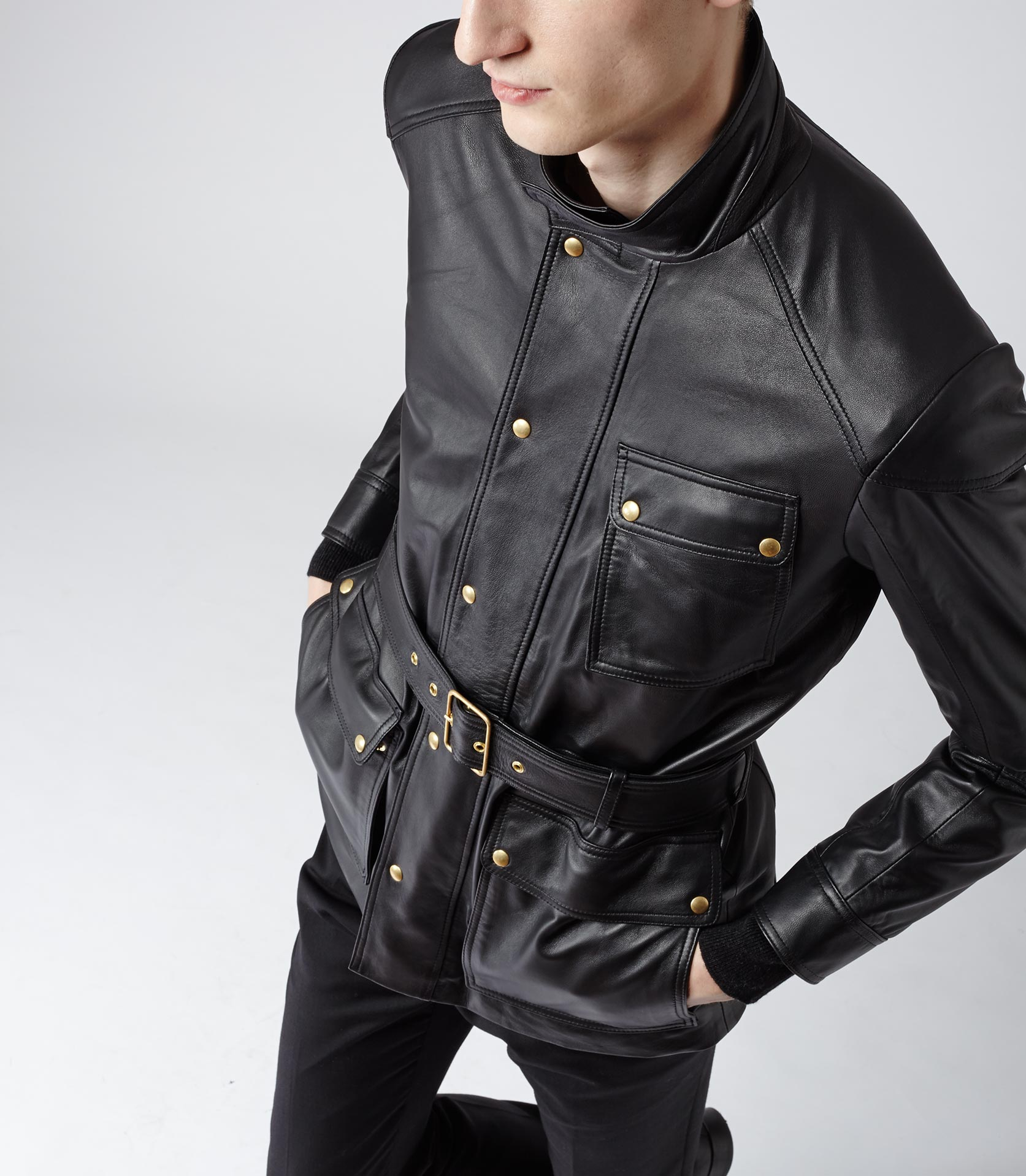 Lyst Reiss Patriot Belted Leather Jacket In Black For Men Gallery