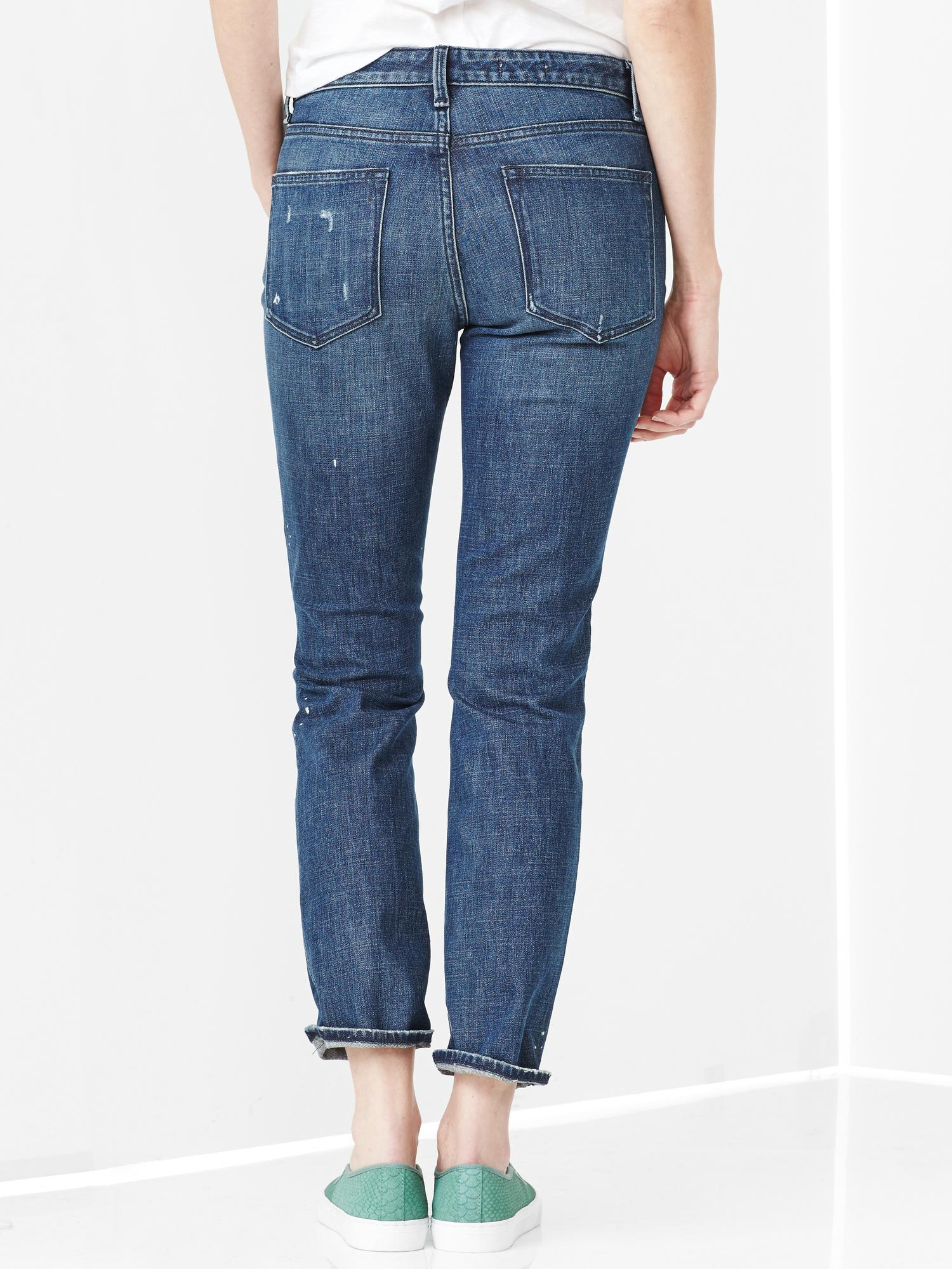 Gap 1969 Destructed Mid-Rise Real Straight Skimmer Jeans in Blue ...