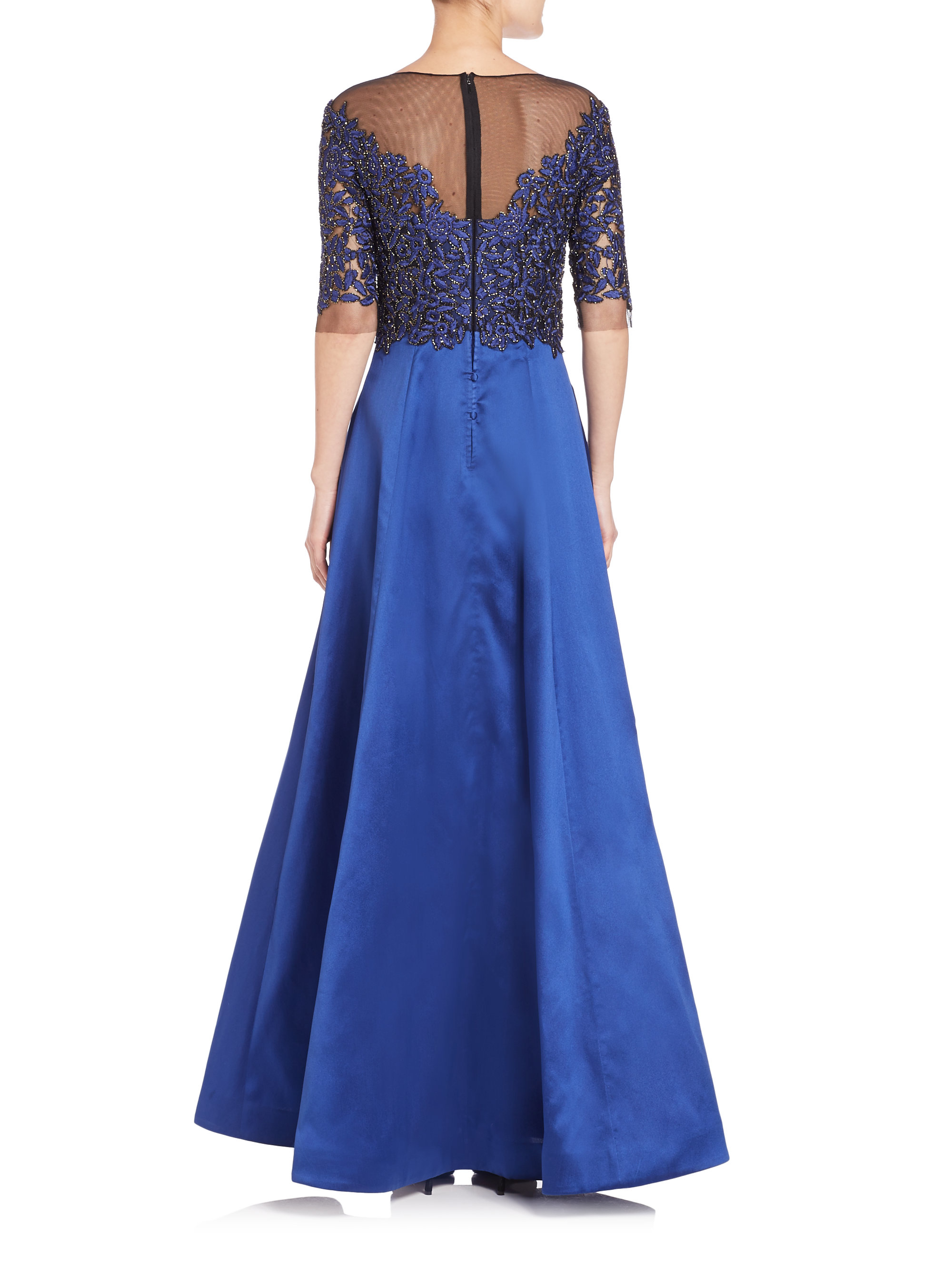 Lyst - Teri jon Embellished Lace & Taffeta Gown in Blue