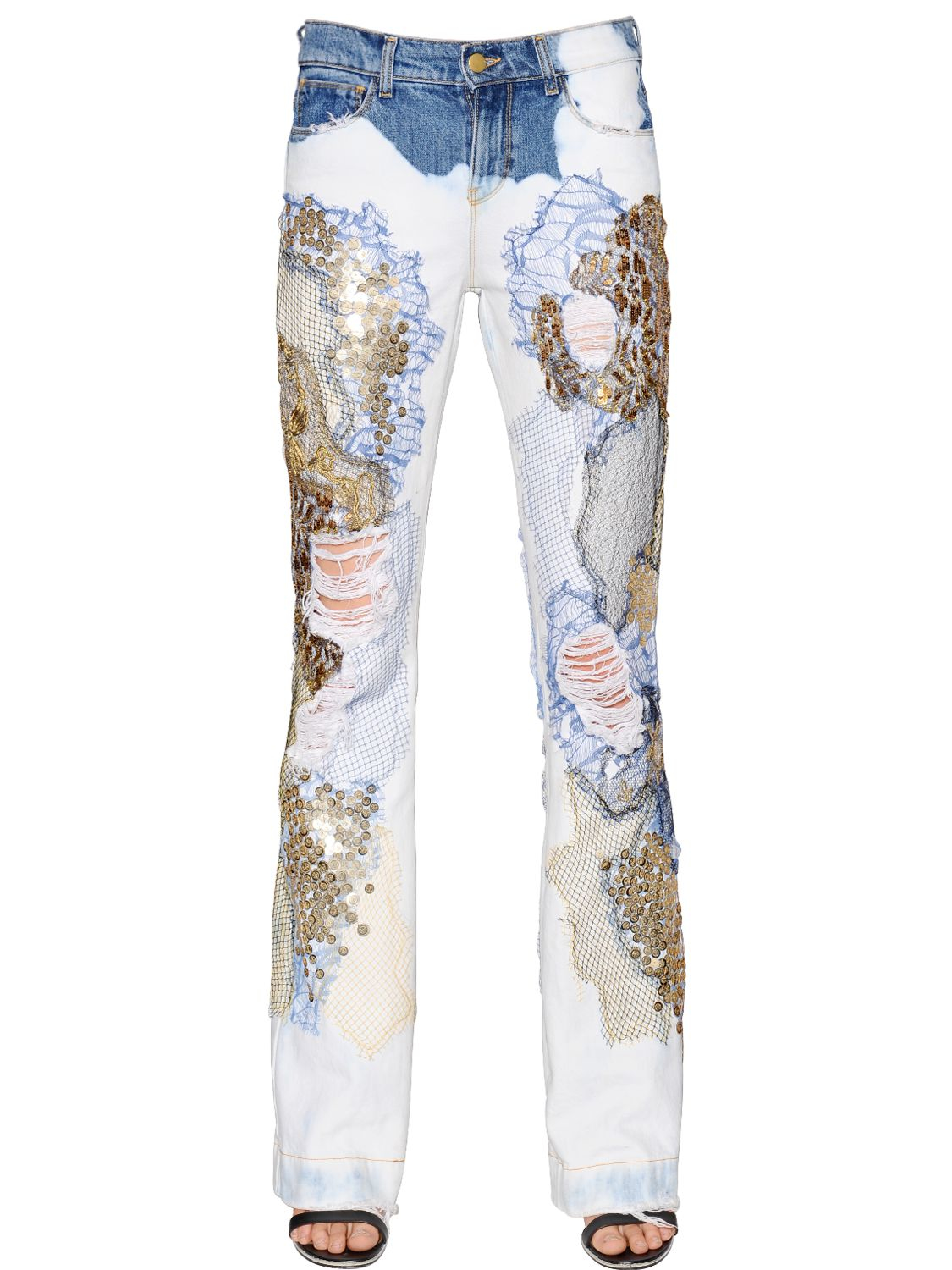 Lyst - Amen Embellished Bleached Cotton Denim Jeans