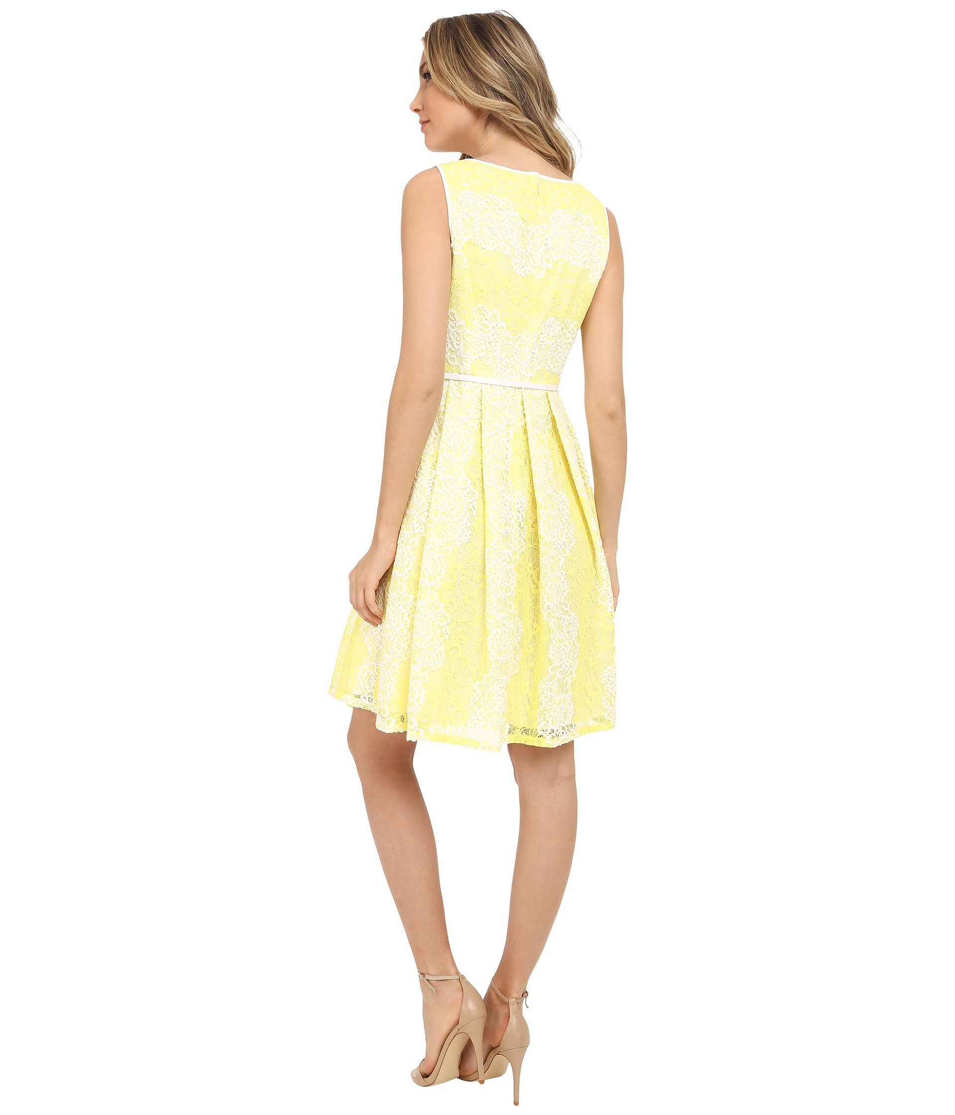 Lyst - Adrianna Papell Fit & Flare Lace Dress in Yellow