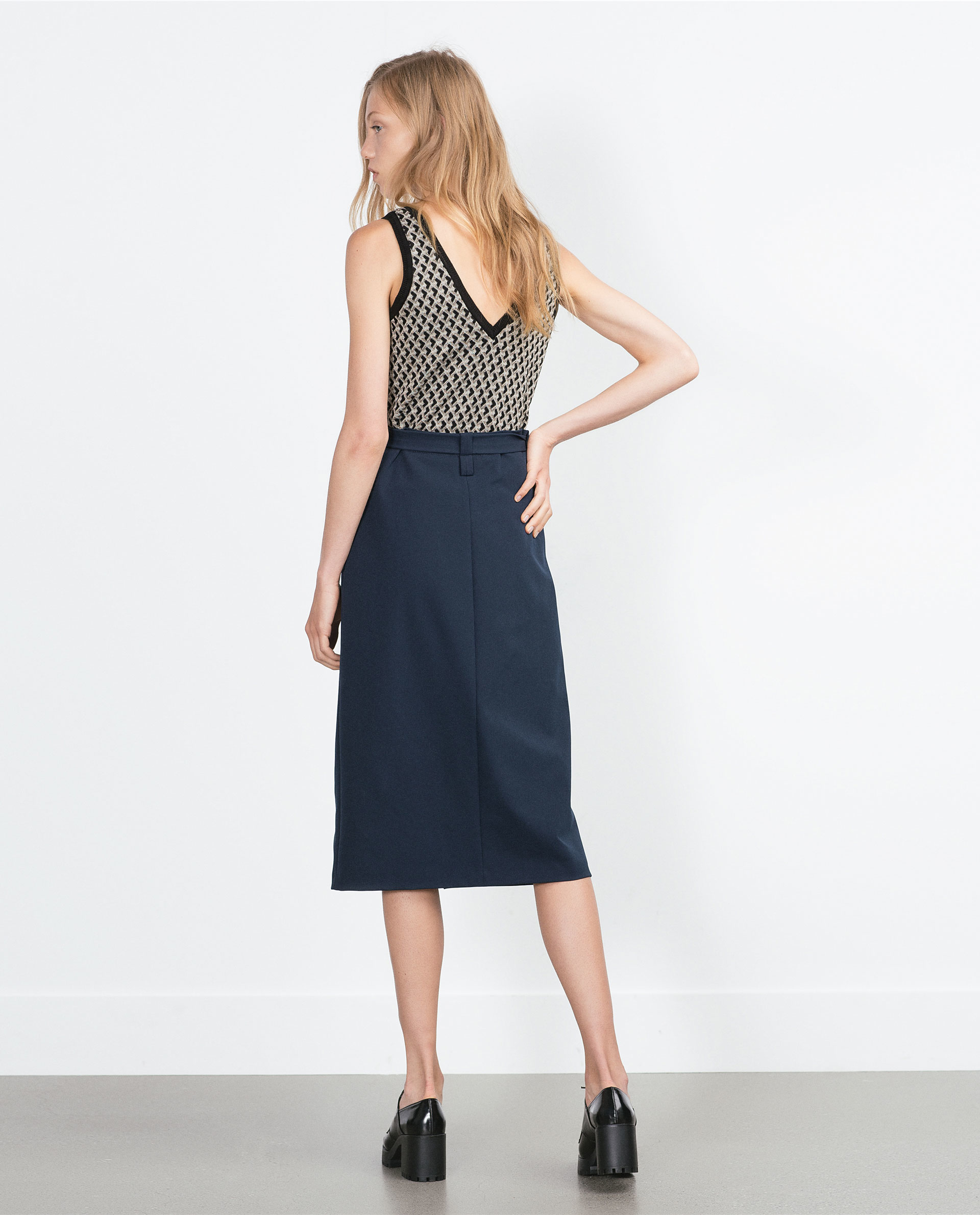 Zara Skirt With Slit in Blue (Navy blue) Lyst