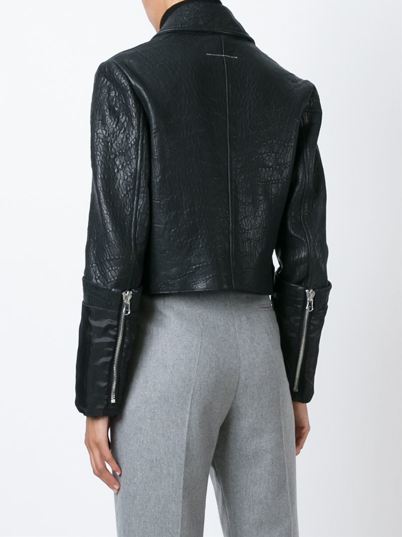 Lyst Mm6 By Maison Martin Margiela Cropped Leather Biker Jacket In Gallery