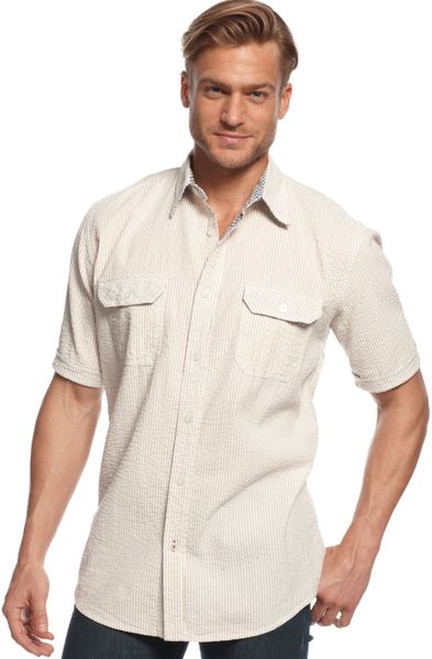 Weatherproof Vintage Striped Seersucker Shirt in Khaki for Men | Lyst