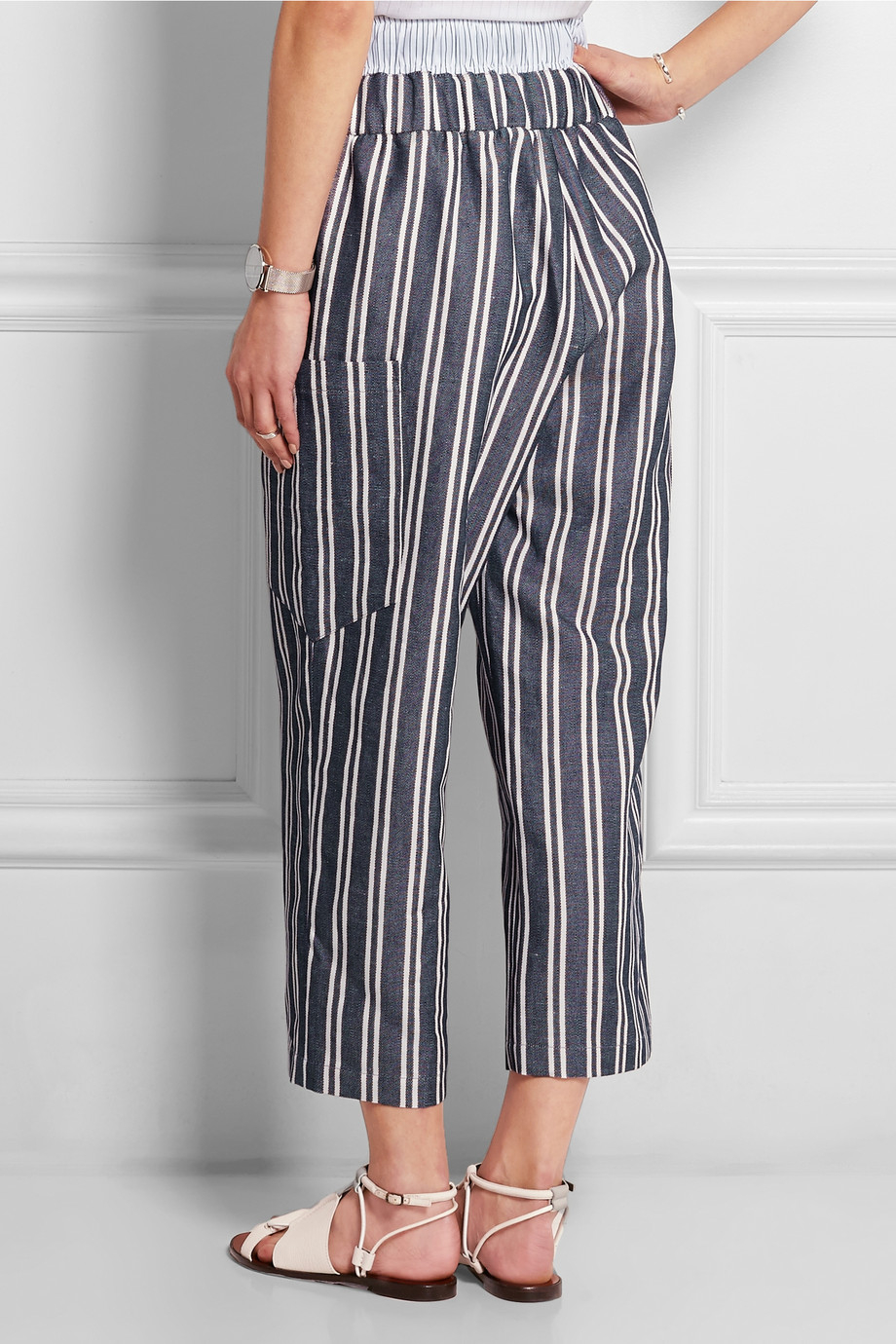 Suno Striped Linen And Cotton Blend Wide Leg Pants In Blue Lyst 9221