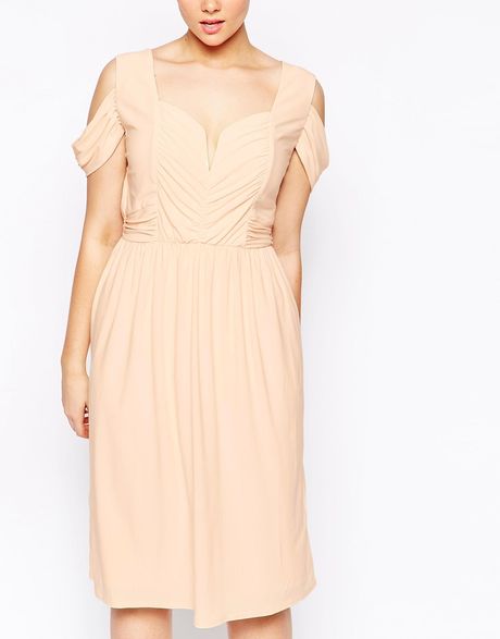  Asos  Curve Wedding  Midi Skater Dress  With Drape Shoulder 