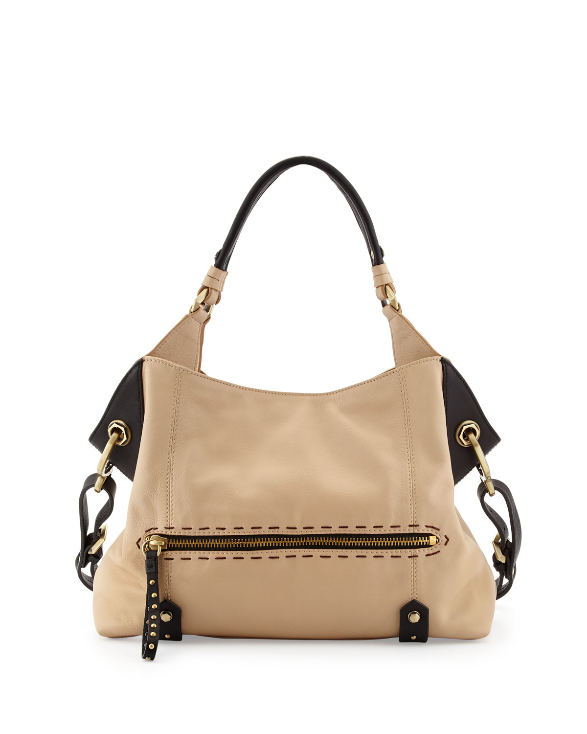 Oryany Marissa Studded Leather Satchel Bag in Natural | Lyst