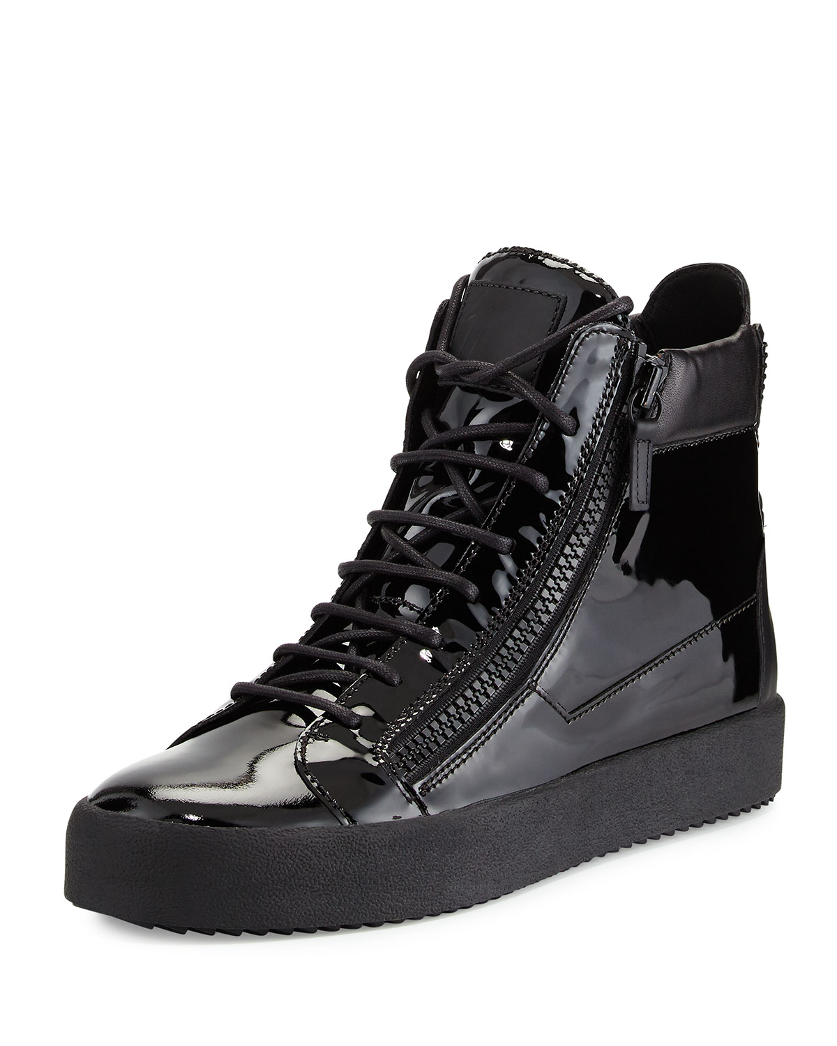 Giuseppe zanotti Men's Patent Leather High-top Sneaker in Black | Lyst