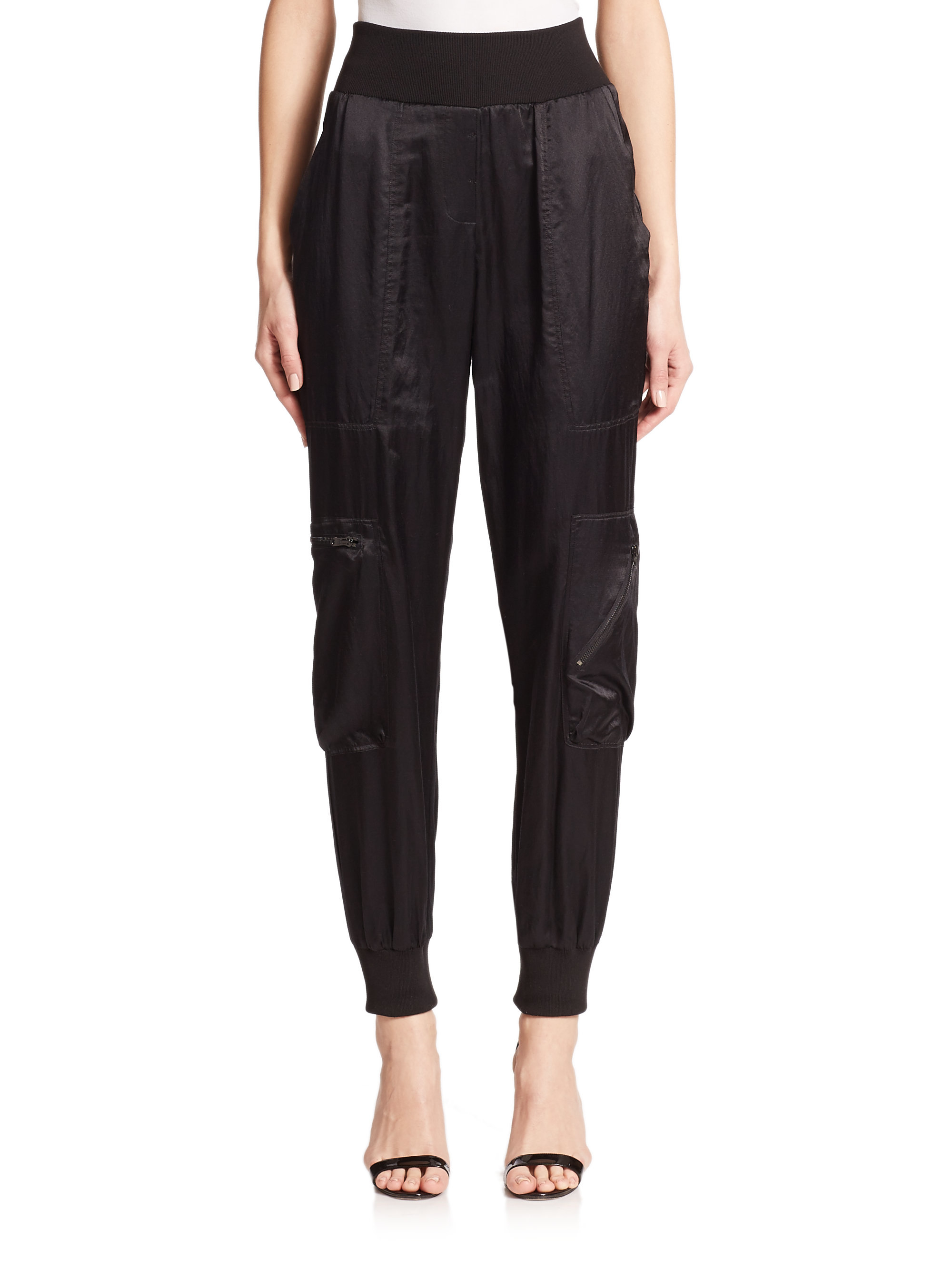 Lyst - Donna karan Silk & Cotton Cargo Pants in Black
