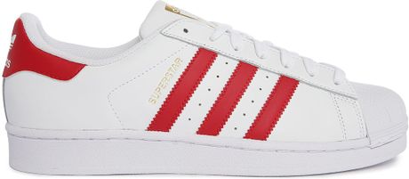 Adidas Originals | Superstar Classic Mono White/red Stripes Leather ...