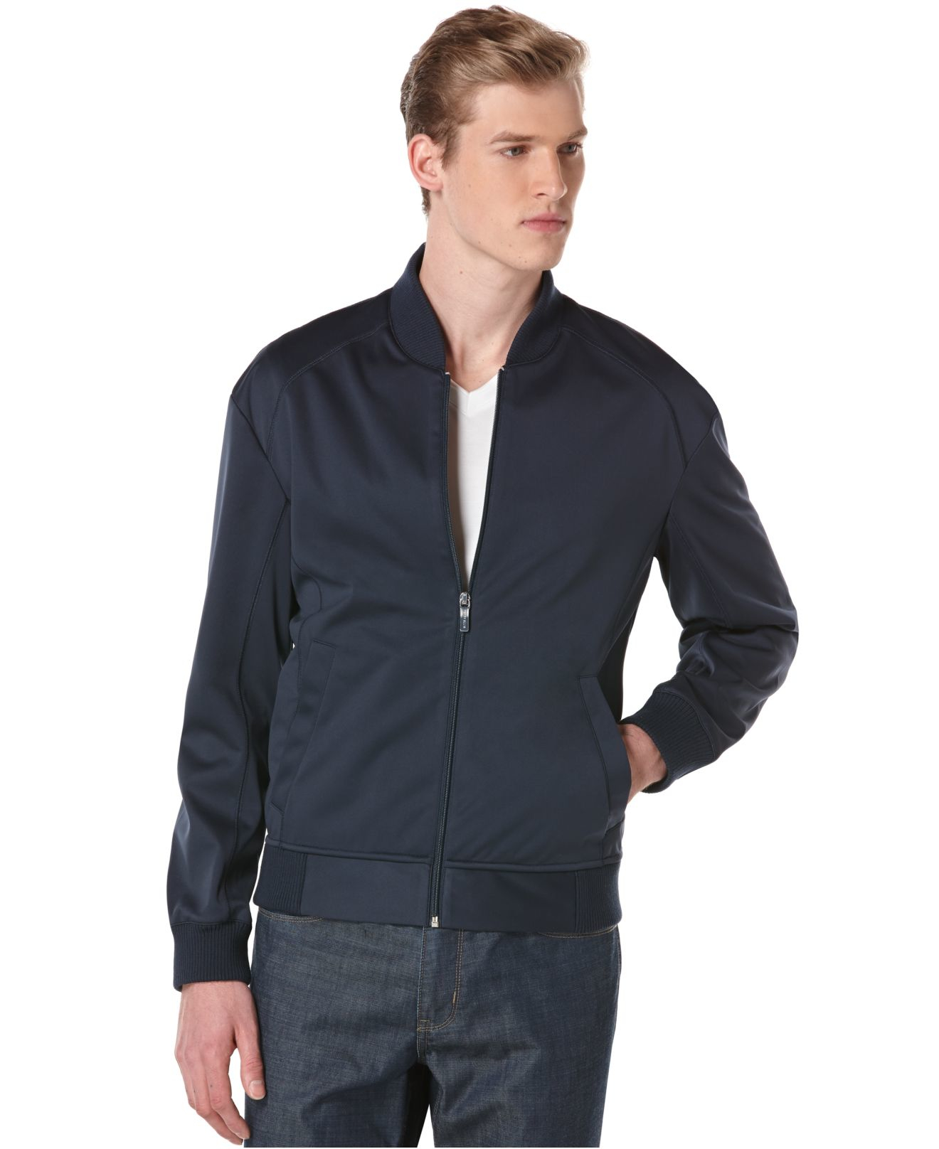 Lyst - Perry Ellis Full-zip Neoprene Bomber Jacket in Blue for Men