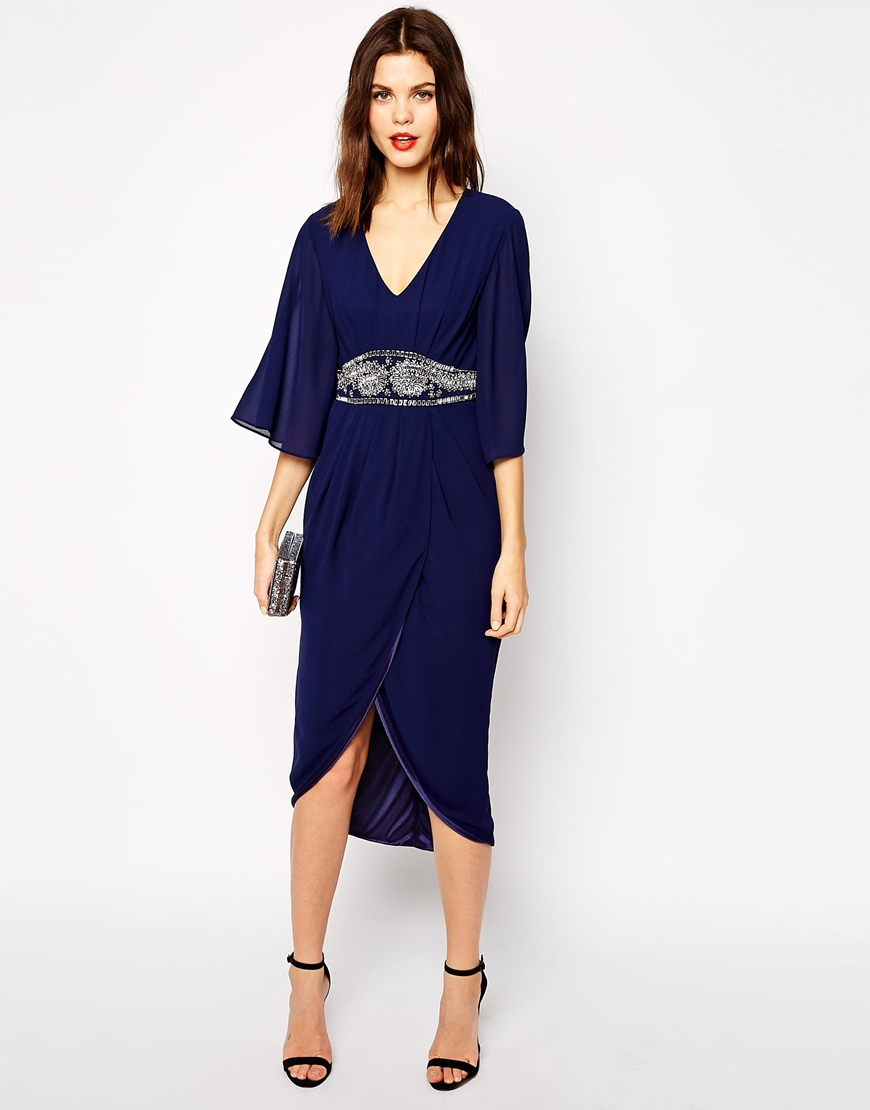 Tfnc london Embellished Midi Dress With Kimono Sleeves & Wrap Skirt in ...