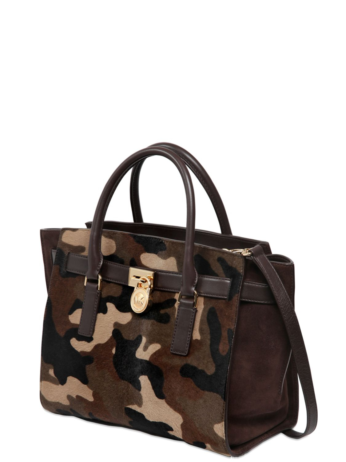 Michael Kors Hamilton Camouflage Suede Top Handle Bag In Gallery
