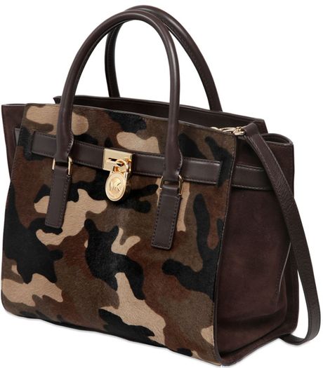 Michael Michael Kors Hamilton Camouflage Suede Top Handle Bag in Brown ...