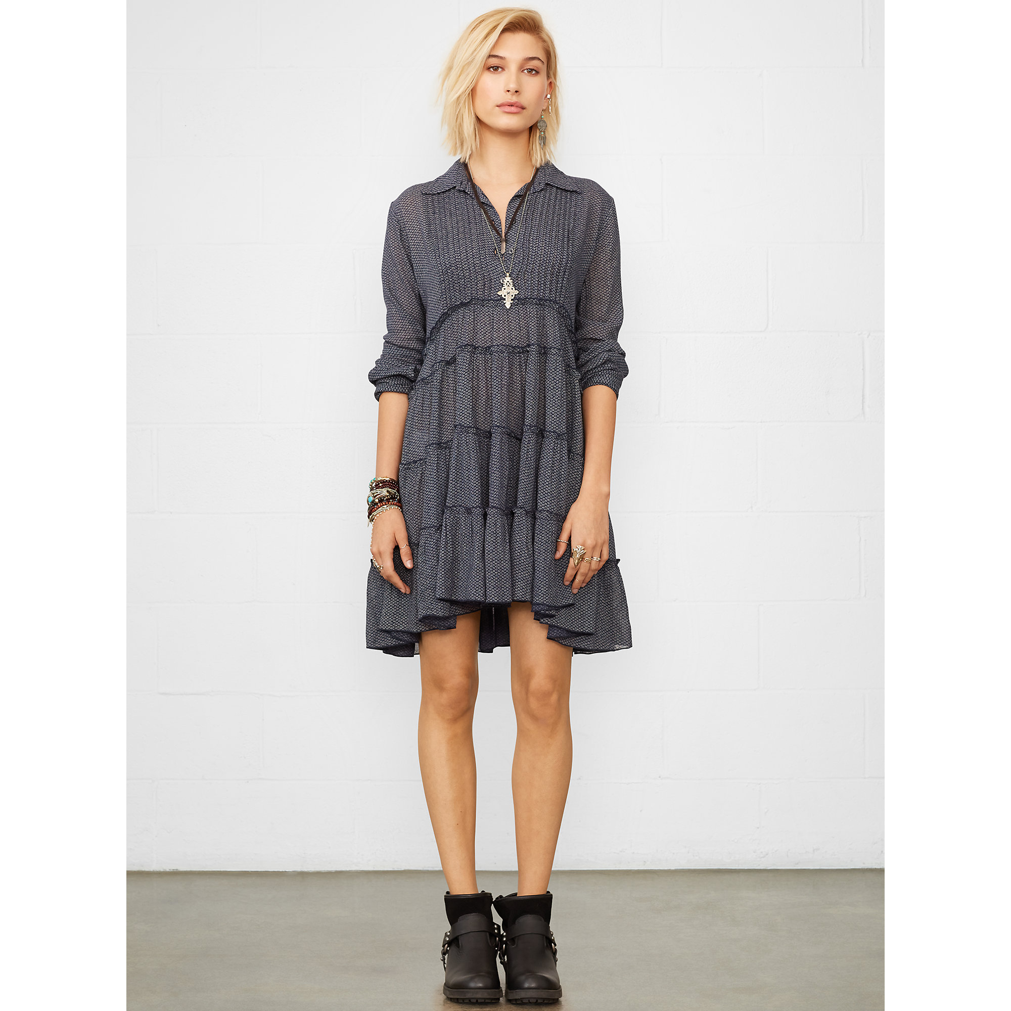 Lyst Denim Supply Ralph Lauren Diamond Tiered Tuxedo Dress In Blue Gallery Women S Denim Dresses