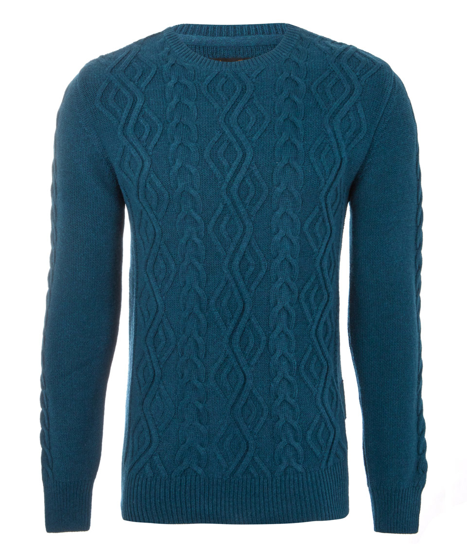 Lyst - Barbour Teal Barnard Cable Knit Wool Jumper in Blue for Men