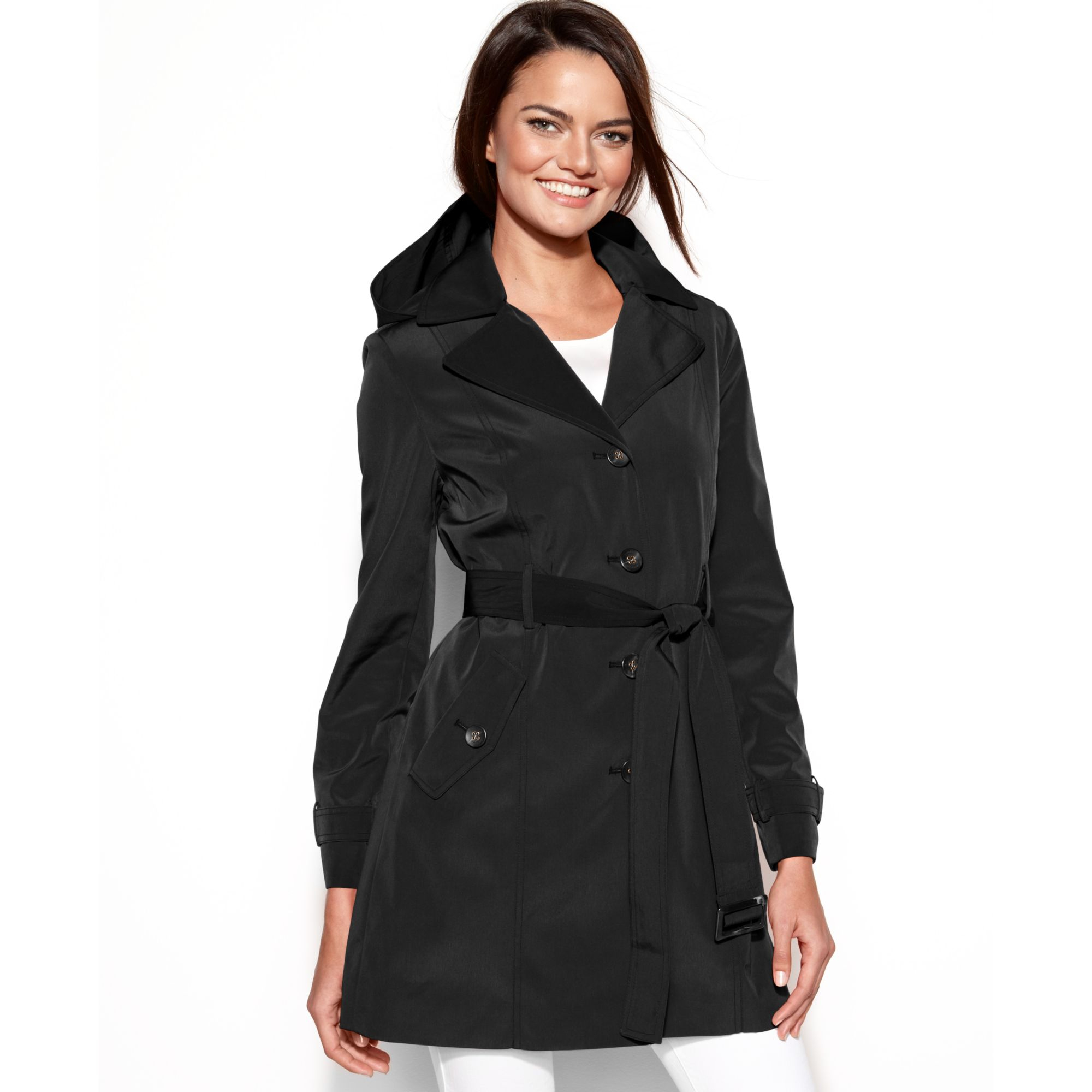 Calvin Klein Hooded Trench Coat in Black | Lyst