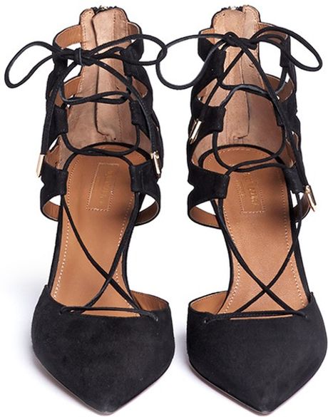 Aquazzura Belgravia Suede Caged Pumps in Black | Lyst